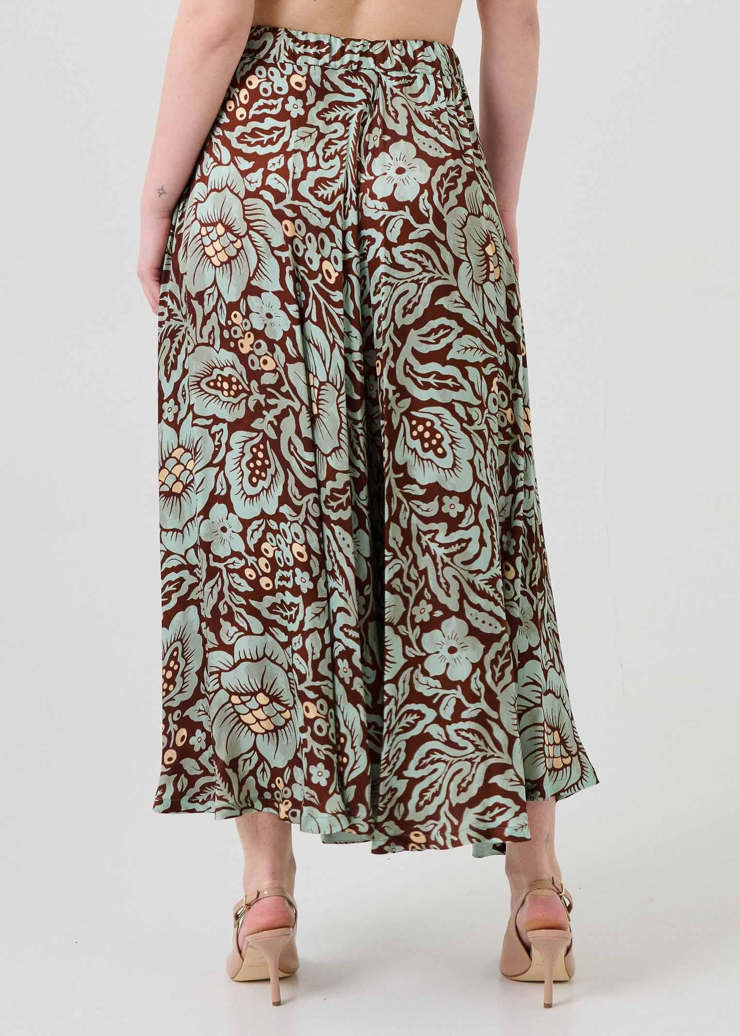 Pantalone a palazzo Dixie marrone e verde fantasia floreale - Image 3