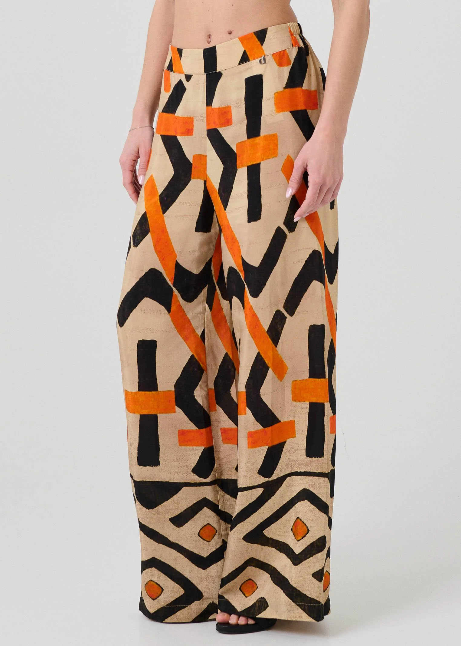 Pantalone a palazzo Dixie multicolor con fantasia geometrica - Image 2