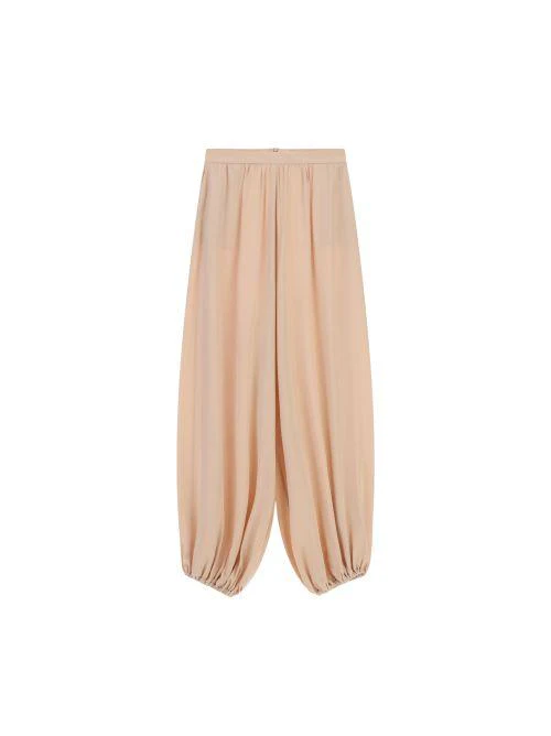 Pantalone a palazzo Imperial beige con fondo arricciato