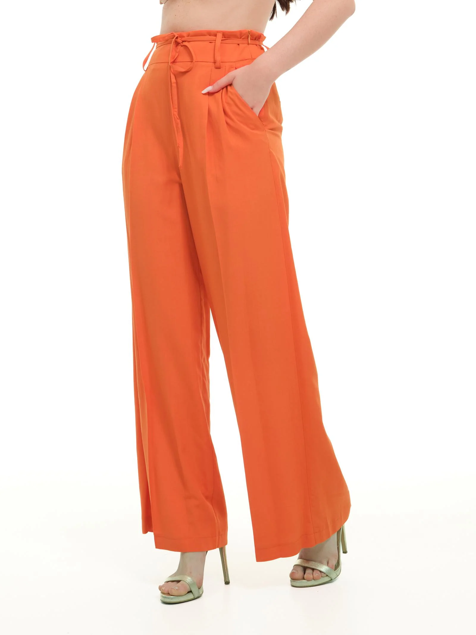 Pantalone a pighe Vicolo arancione con coulisse in vita - Image 2