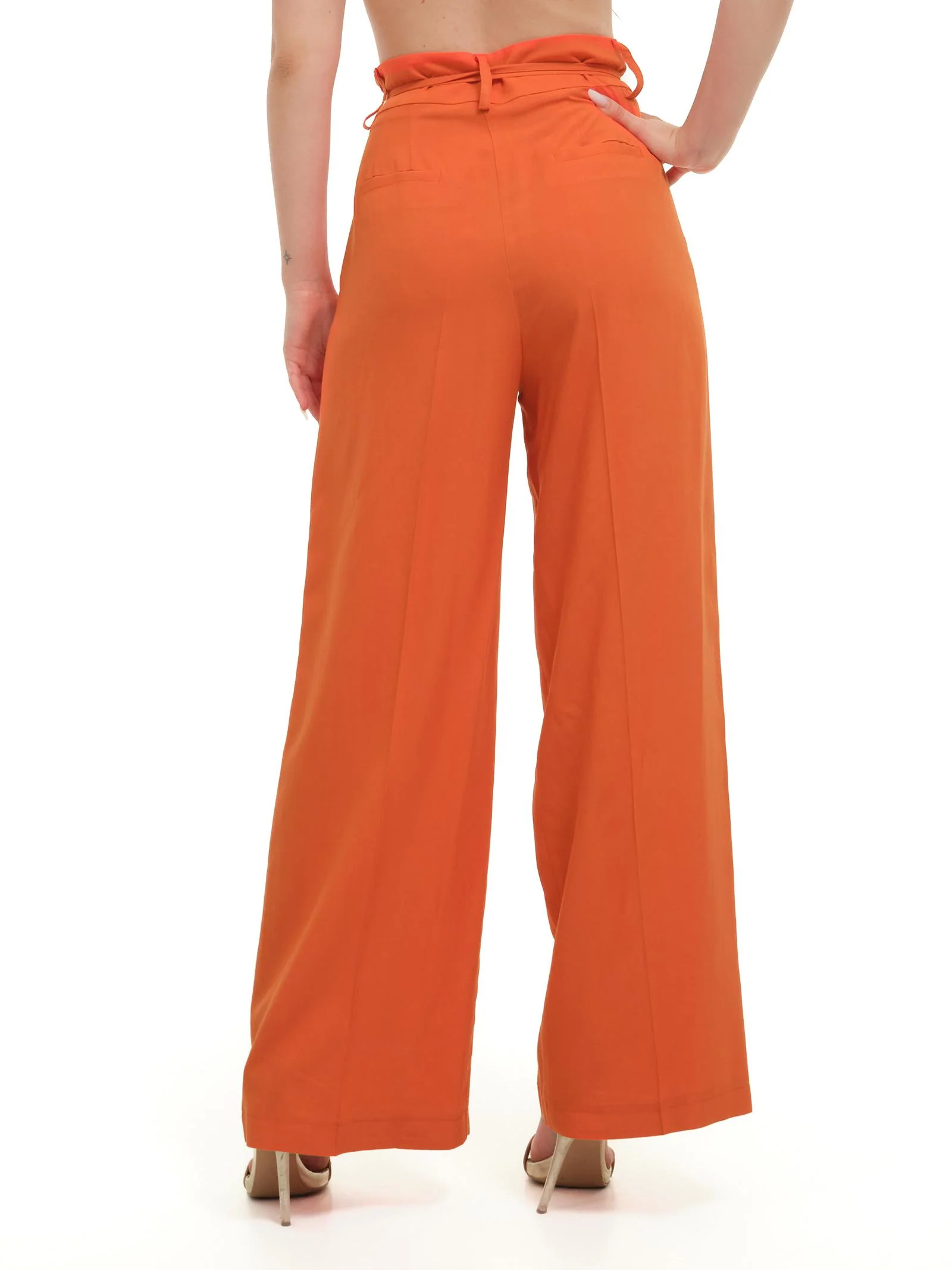 Pantalone a pighe Vicolo arancione con coulisse in vita - Image 3