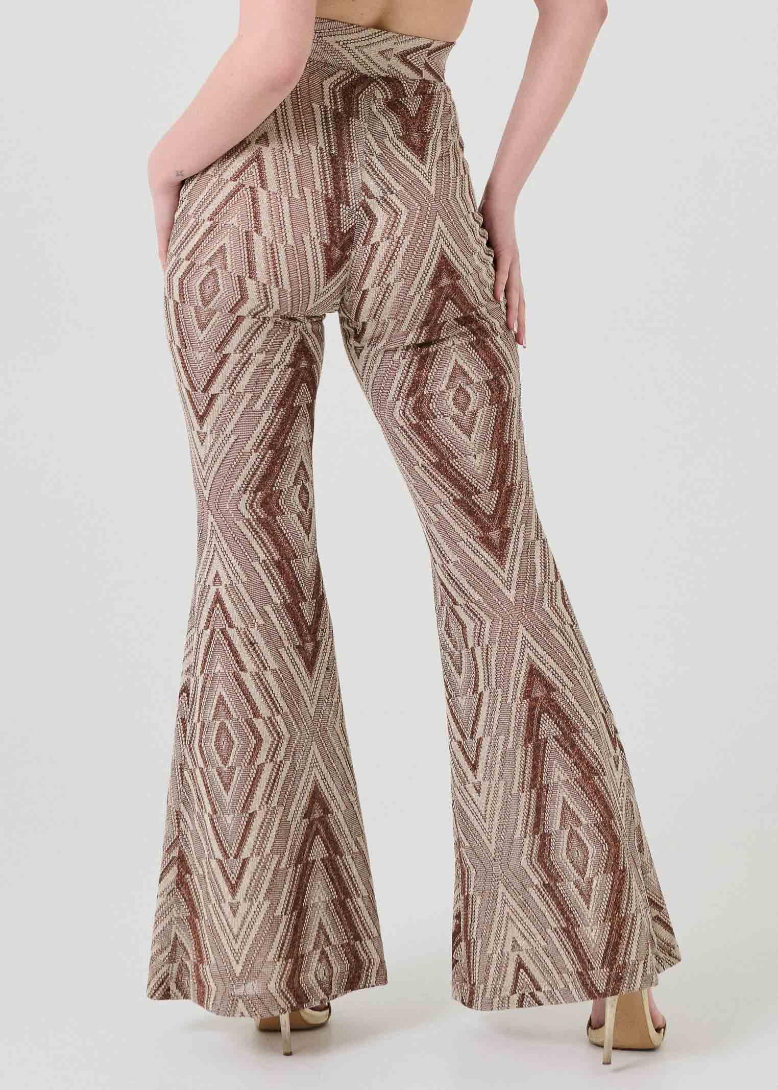 Pantalone a vita alta Bohemian Vì multicolor con inserti in filo lurex - Image 3