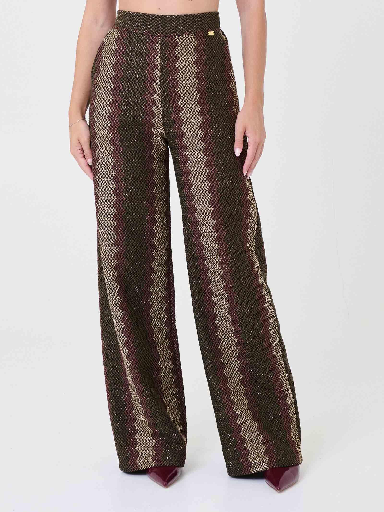 Pantalone a vita alta Pho Firenze verde oro e marrone in filo lurex
