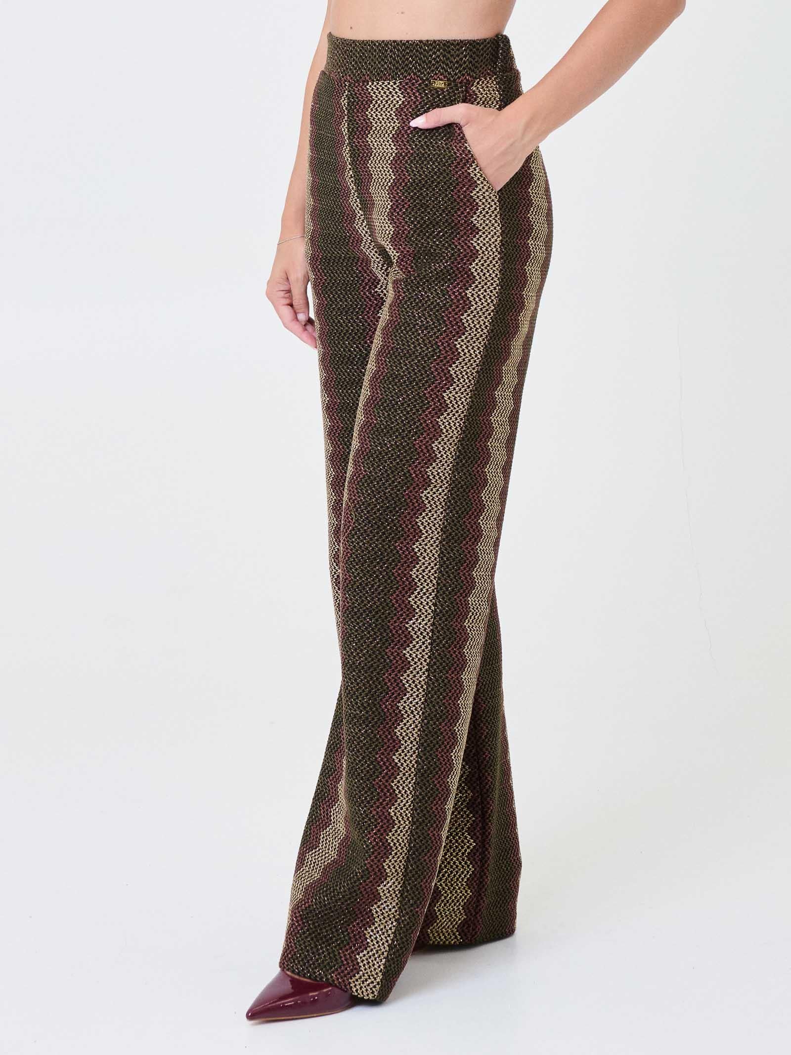 Pantalone a vita alta Pho Firenze verde oro e marrone in filo lurex - Image 2