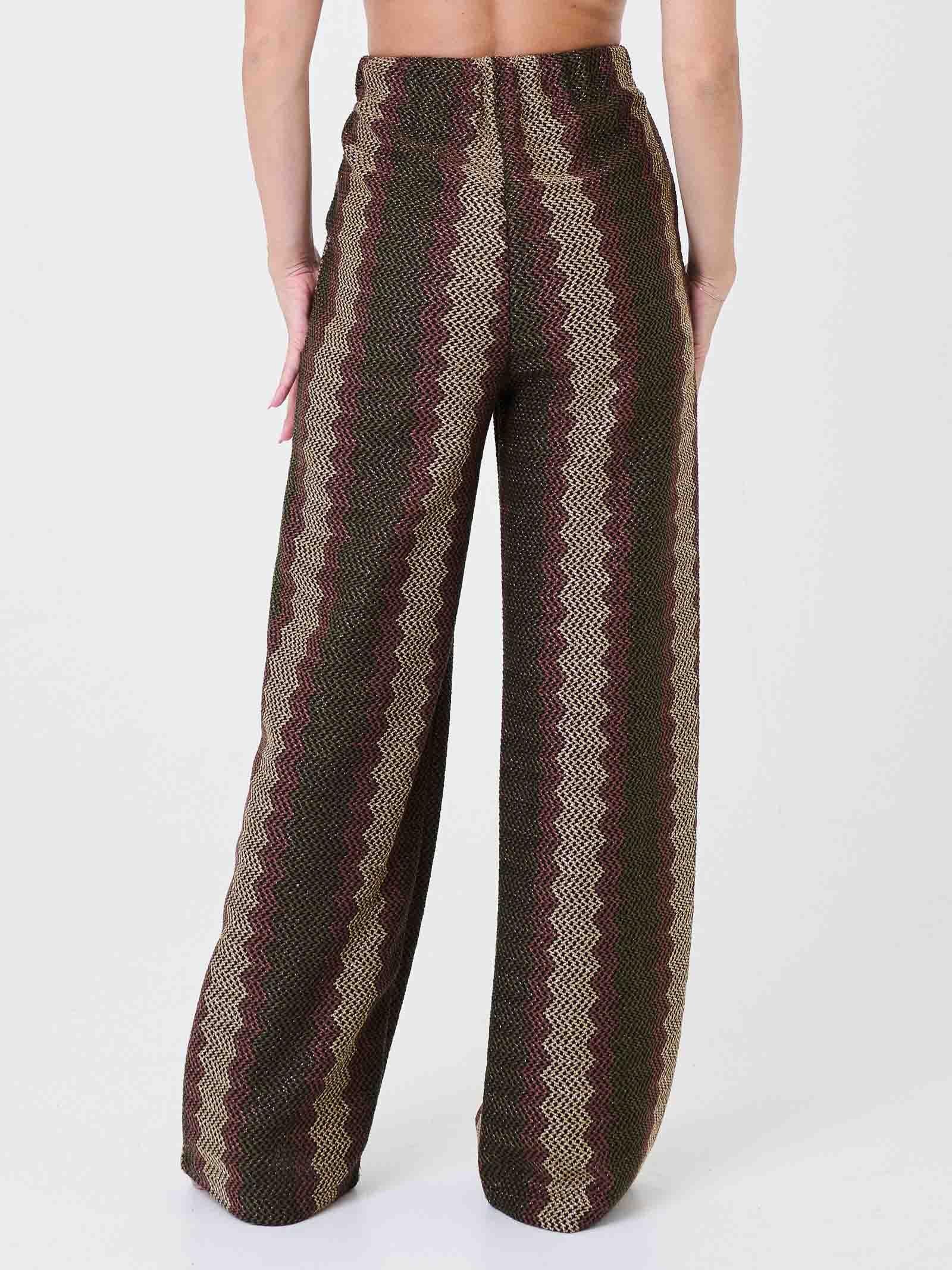 Pantalone a vita alta Pho Firenze verde oro e marrone in filo lurex - Image 3