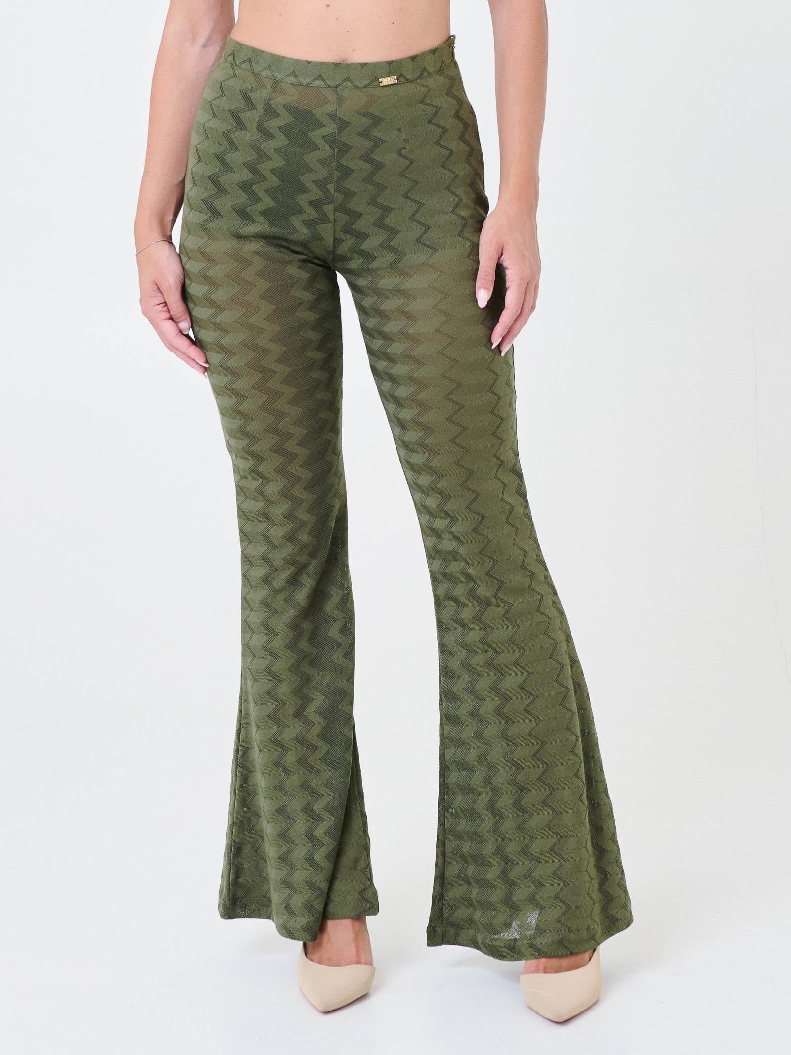 Pantalone a zampa Pho Firenze verde militare con motivo a zig zag - Image 2