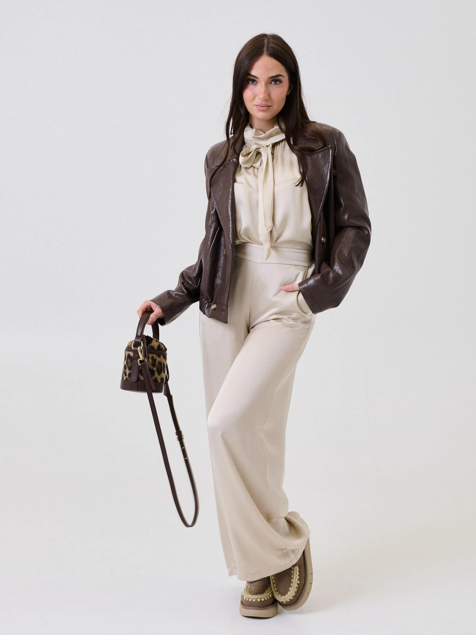 Pantalone ampio Armoire beige a vita alta - Image 4
