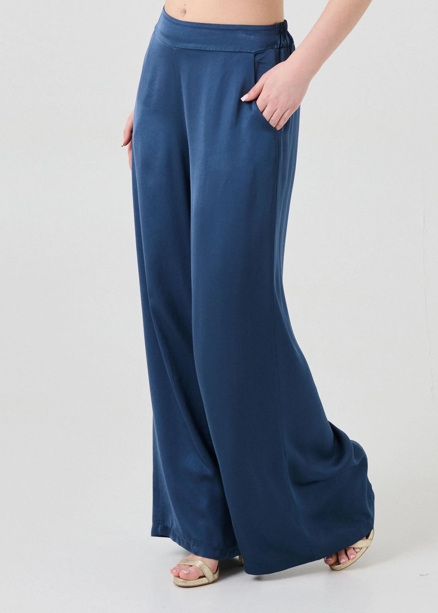 Pantalone ampio Armoire blu denim a vita alta - Image 2
