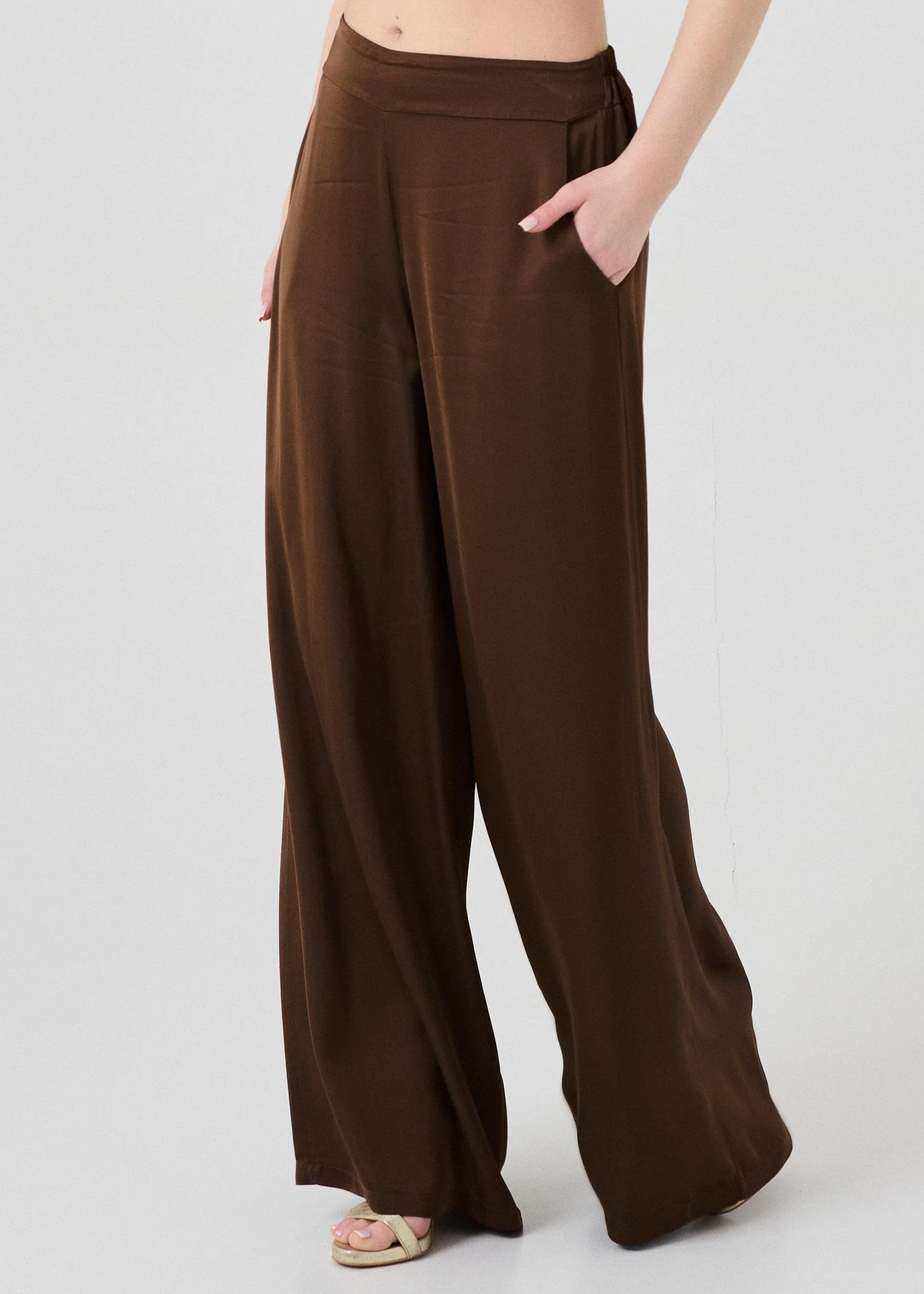 Pantalone ampio Armoire marrone a vita alta - Image 2