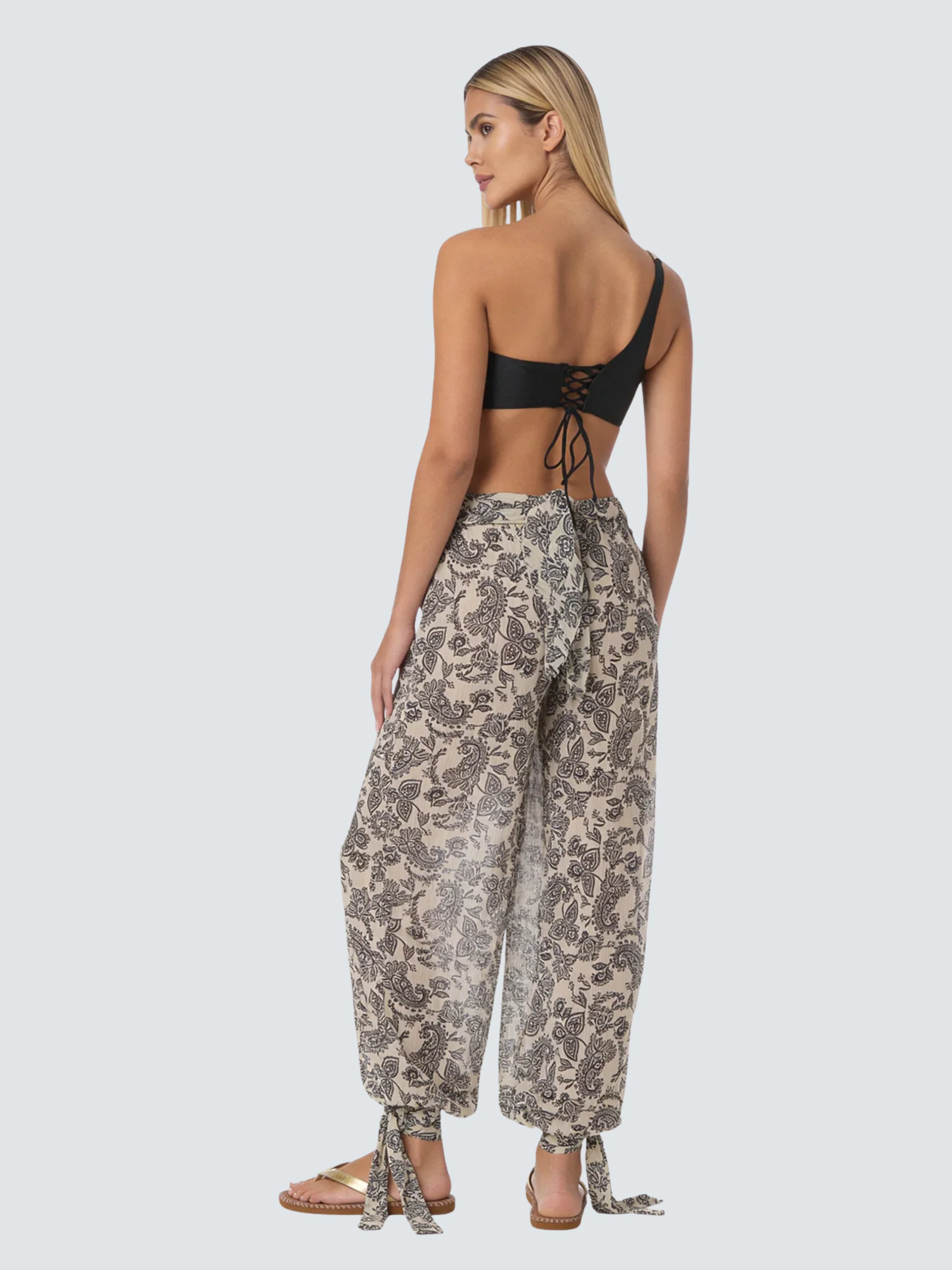 Pantalone arabo Fk beige con fantasia floreale - Image 2