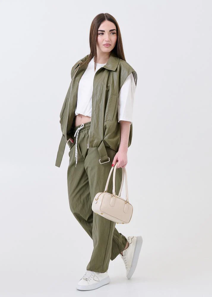 Pantalone Armoire verde salvia con coulisse a contrasto - Image 4