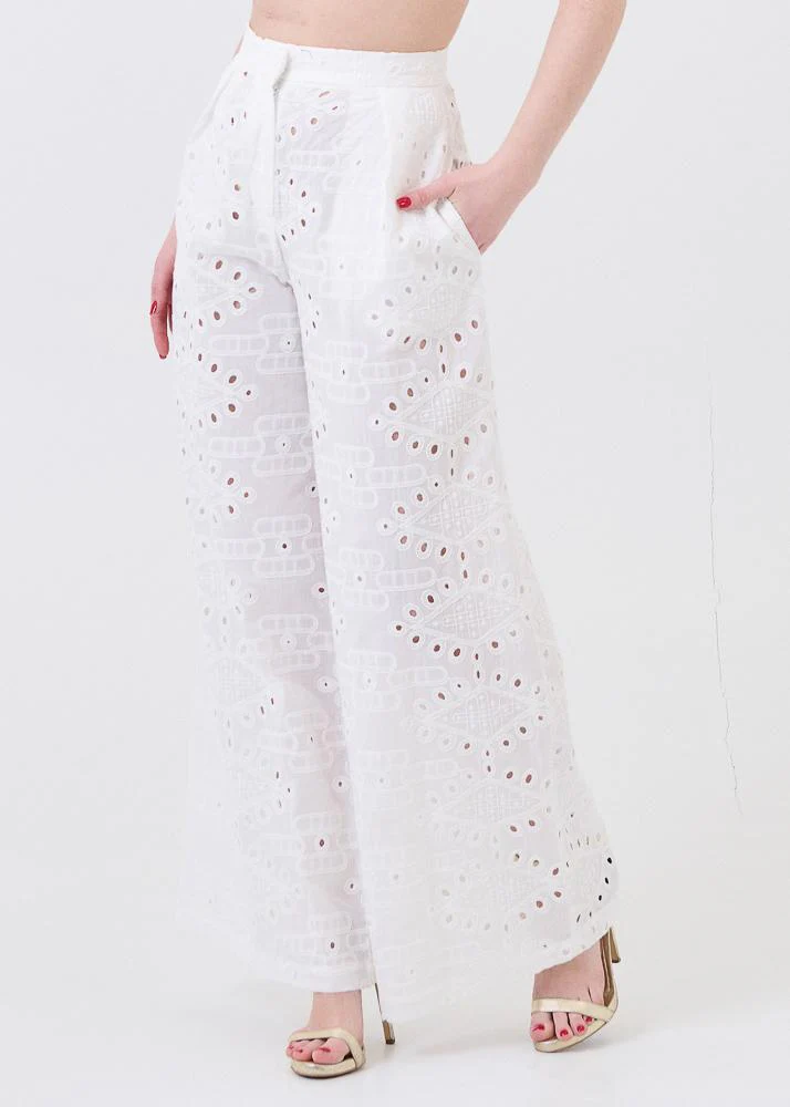 Pantalone Bohemian Vì bianco in pizzo sangallo - Image 2
