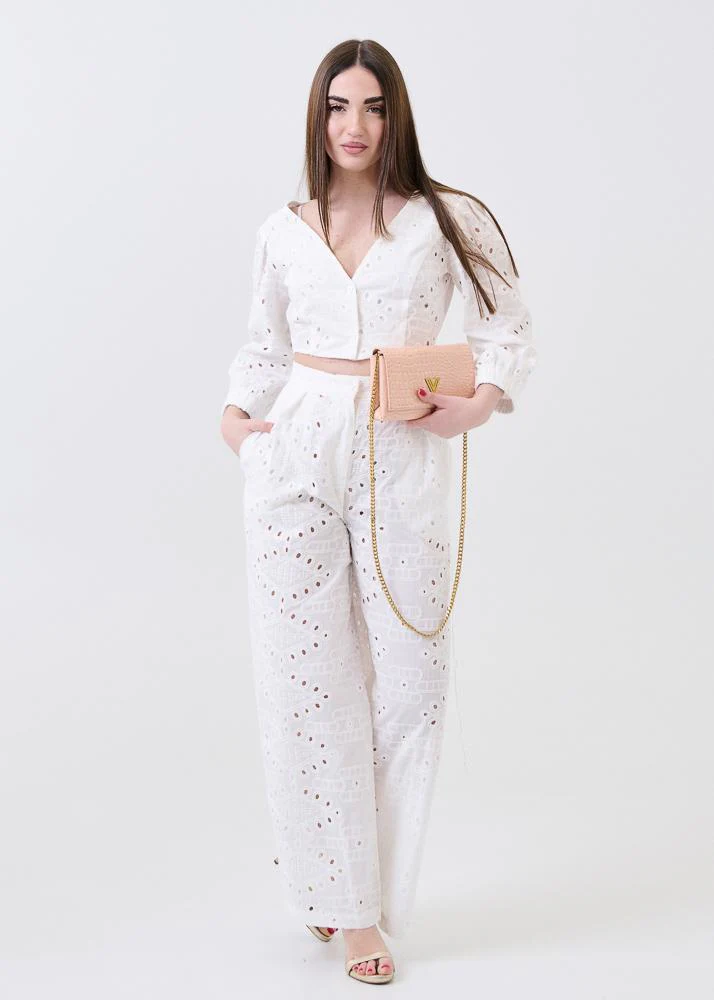 Pantalone Bohemian Vì bianco in pizzo sangallo - Image 4