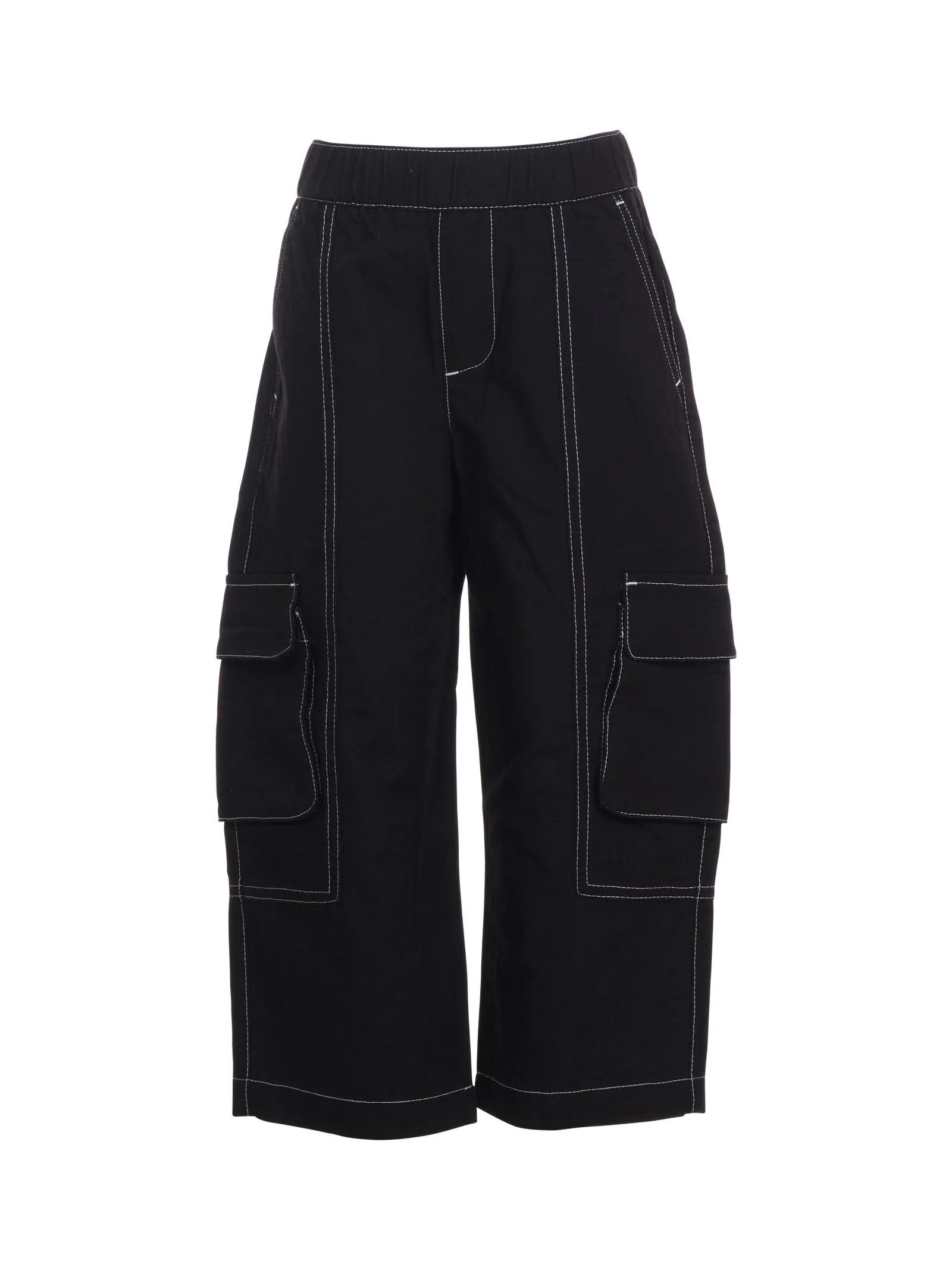 Pantalone cargo Moschino nero con cuciture bianche