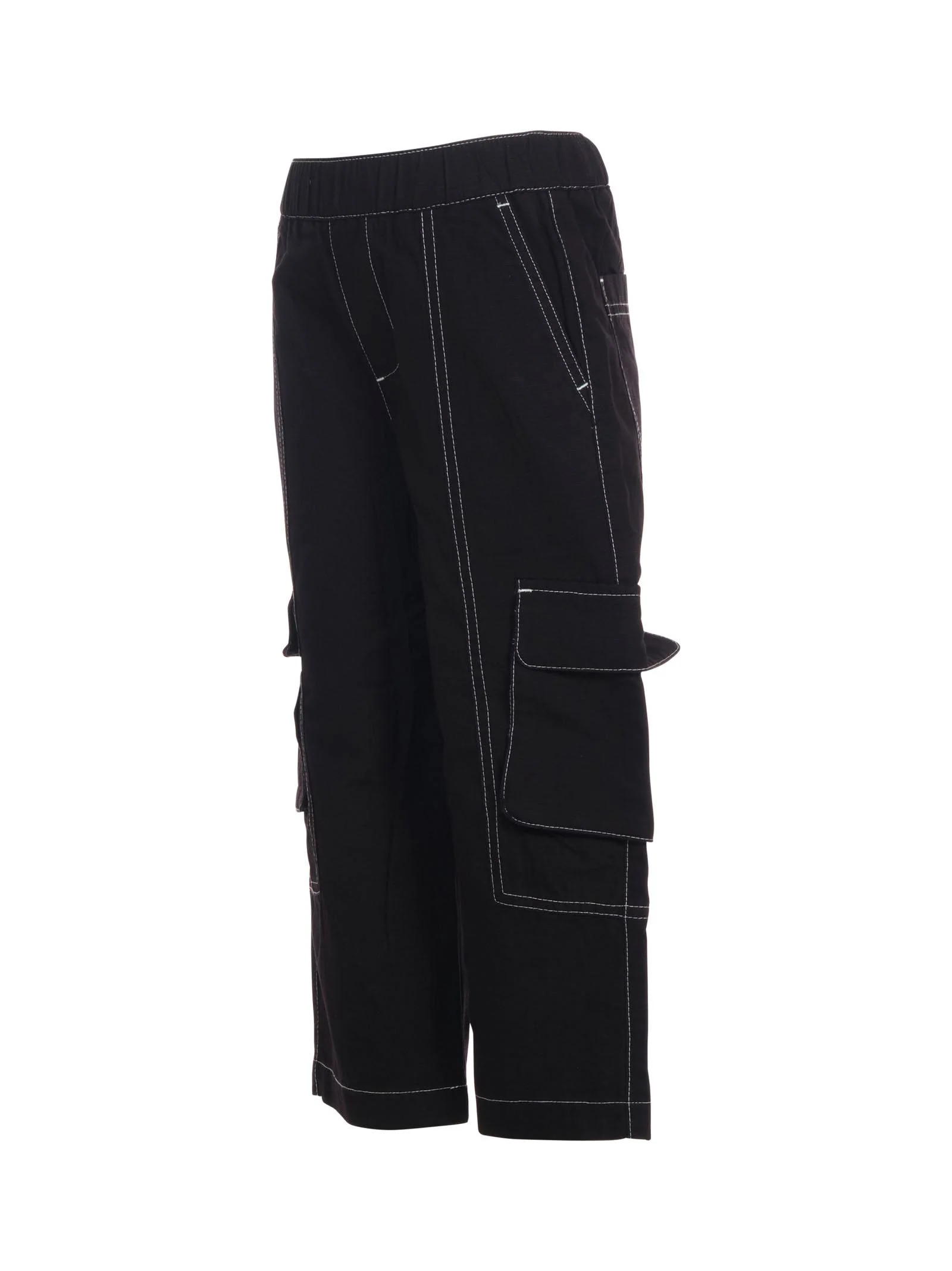 Pantalone cargo Moschino nero con cuciture bianche - Image 2
