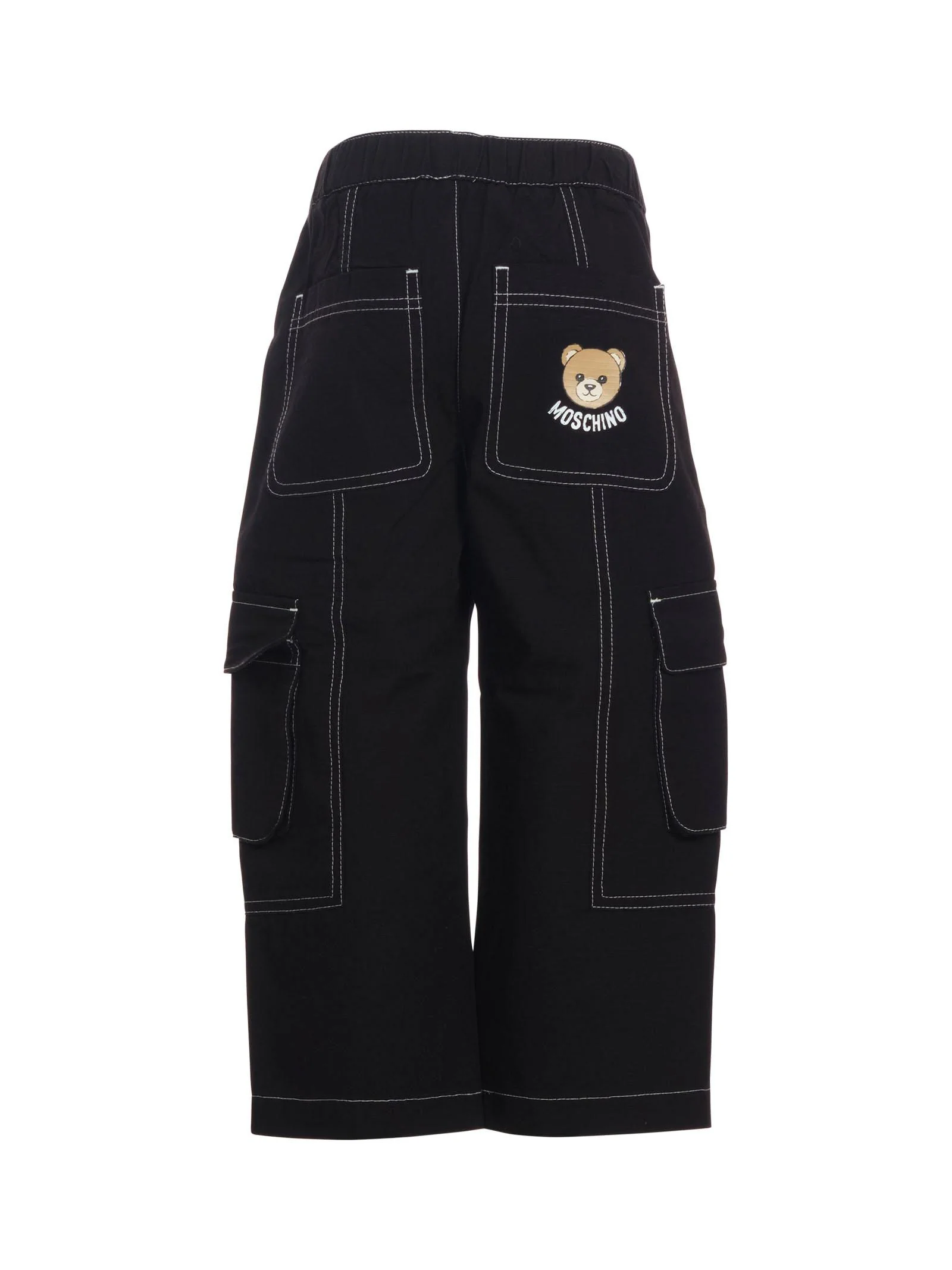 Pantalone cargo Moschino nero con cuciture bianche - Image 3