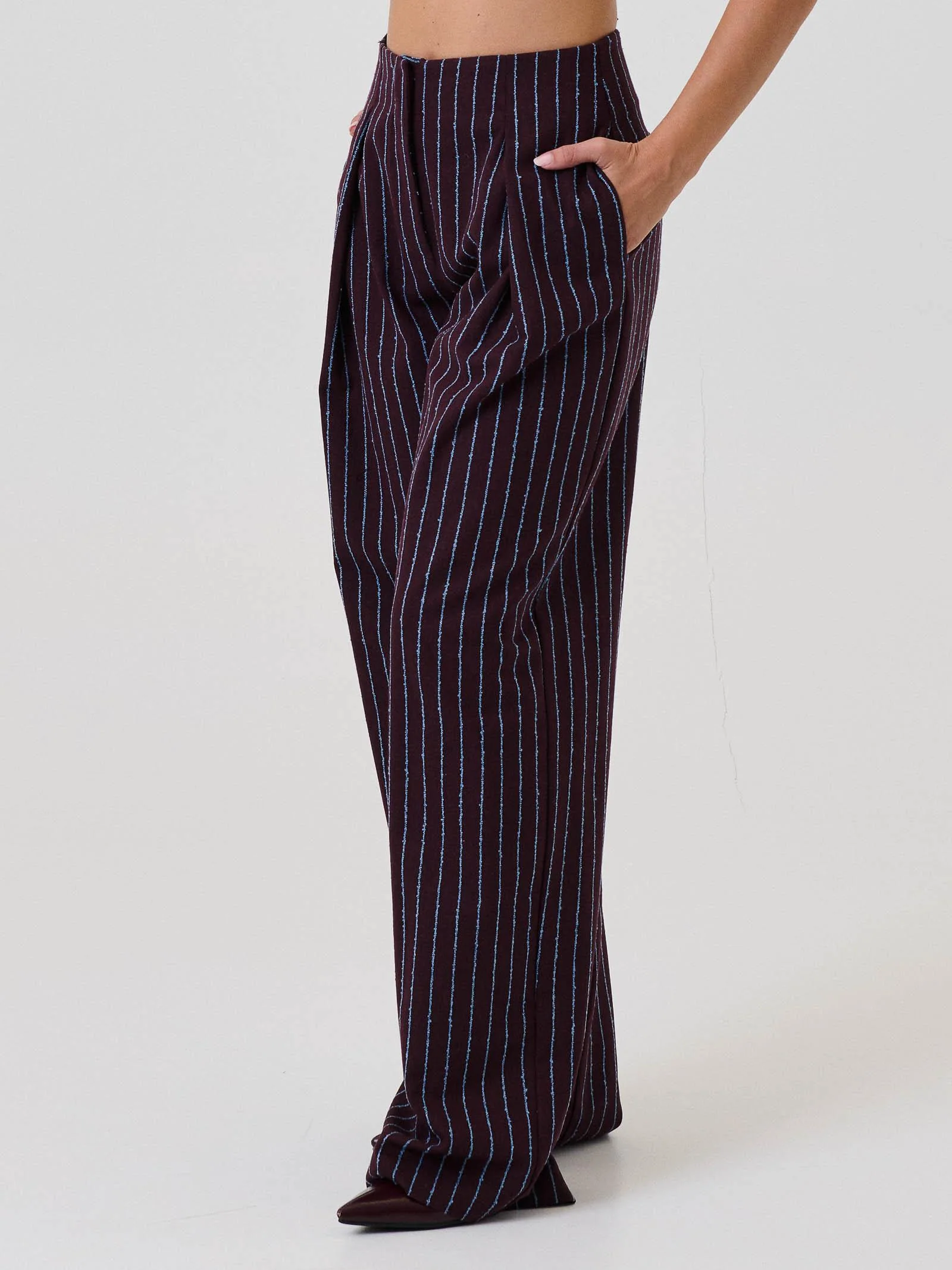 Pantalone con pences Bohemian Vì bordeaux a righe azzurre - Image 2