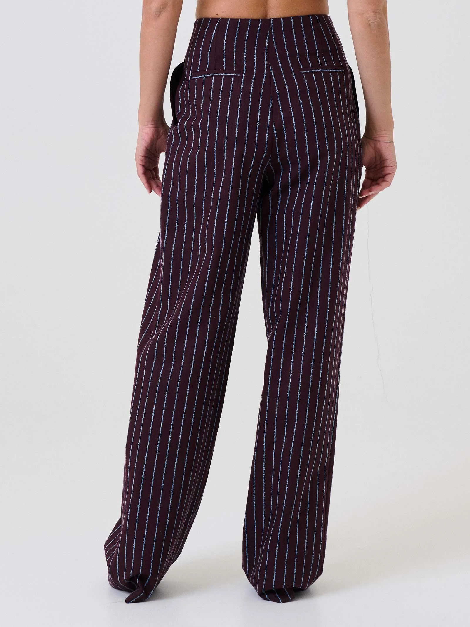Pantalone con pences Bohemian Vì bordeaux a righe azzurre - Image 3