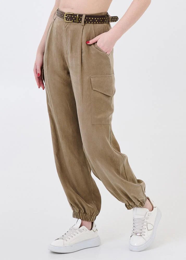 Pantalone con tascone Vicolo verde militare con cintura - Image 2