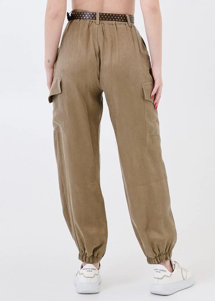 Pantalone con tascone Vicolo verde militare con cintura - Image 3