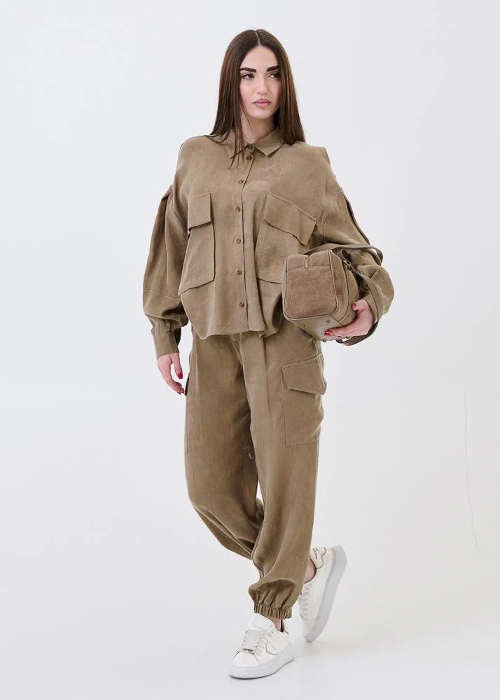 Pantalone con tascone Vicolo verde militare con cintura - Image 4