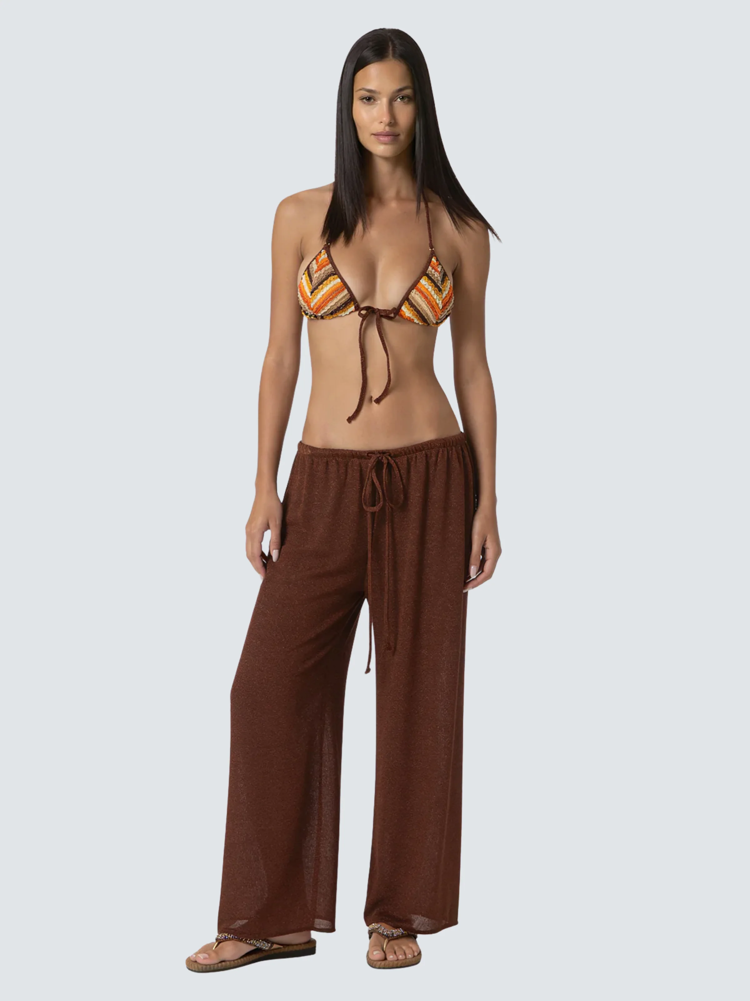 Pantalone Fk marrone con coulisse in vita