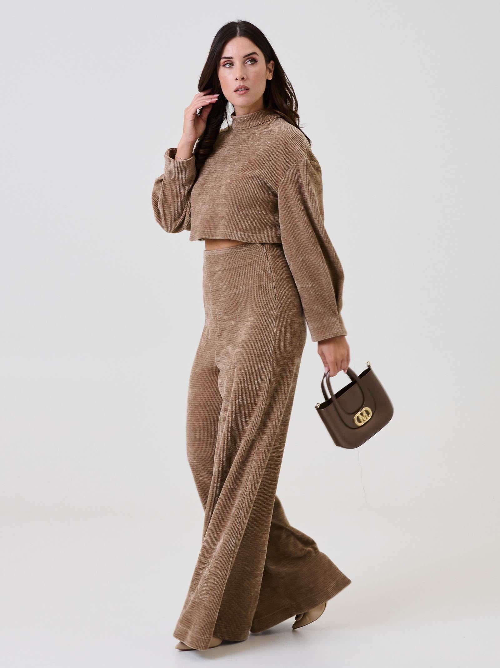 Pantalone flare Bohemian Vì taupe in velluto - Image 4