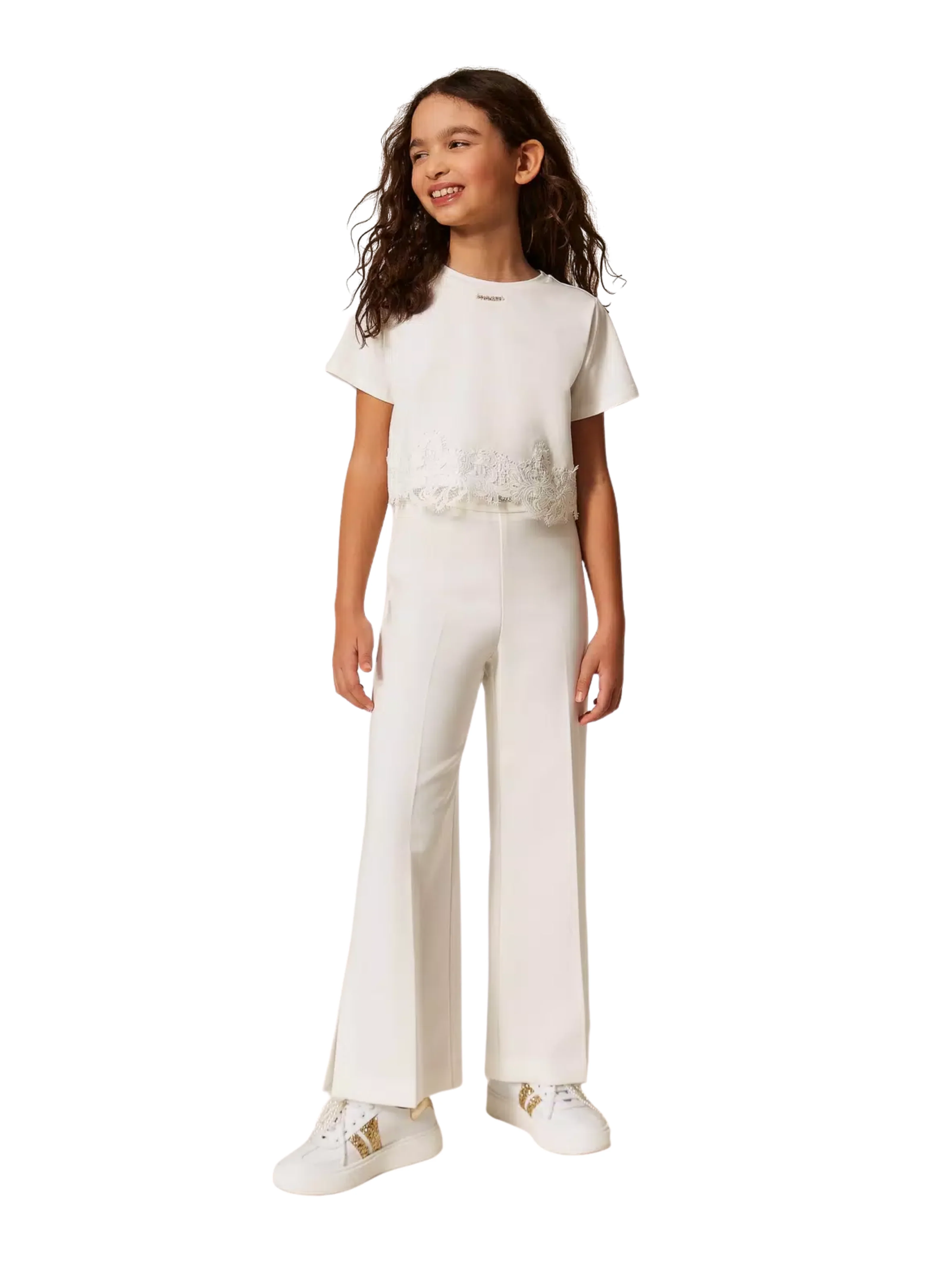 Pantalone flare Twinset bianco in crêpe con spacchi - Image 3