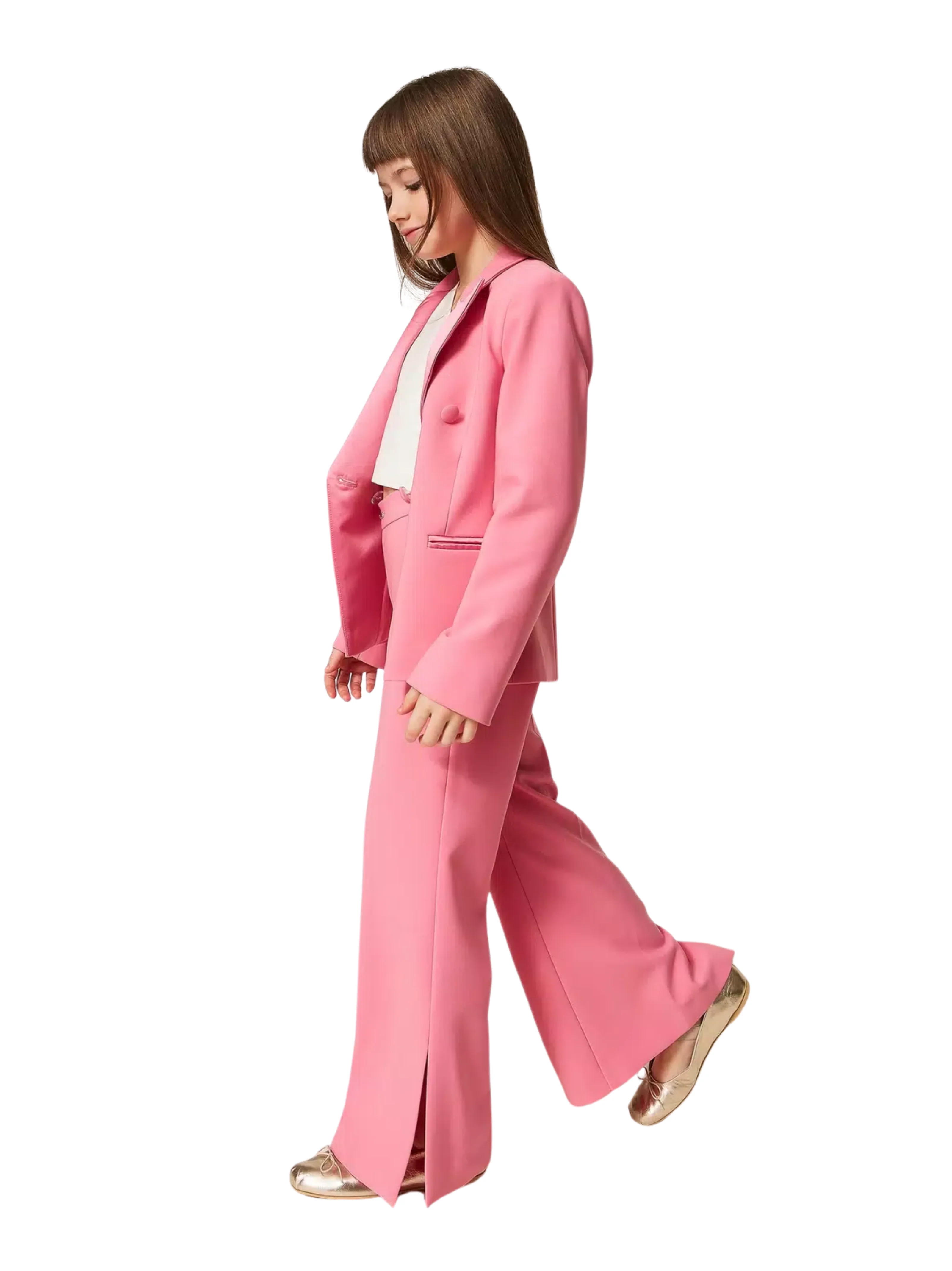 Pantalone flare Twinset rosa in crêpe con spacchi - Image 5