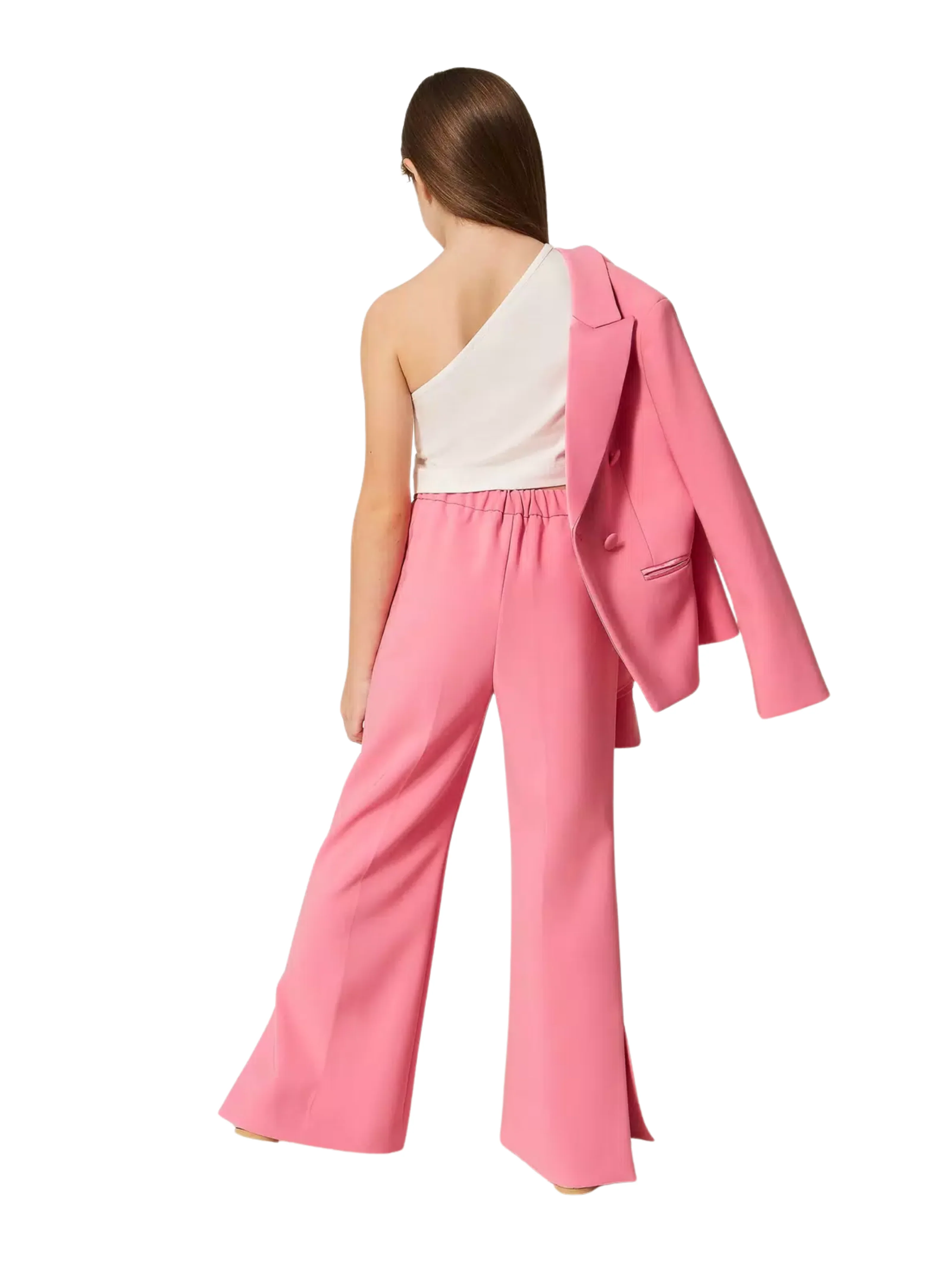 Pantalone flare Twinset rosa in crêpe con spacchi - Image 6