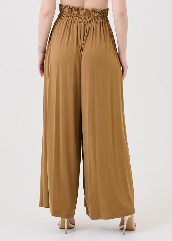 Pantalone fluido Souvenir marrone con pieghe frontali - Image 3