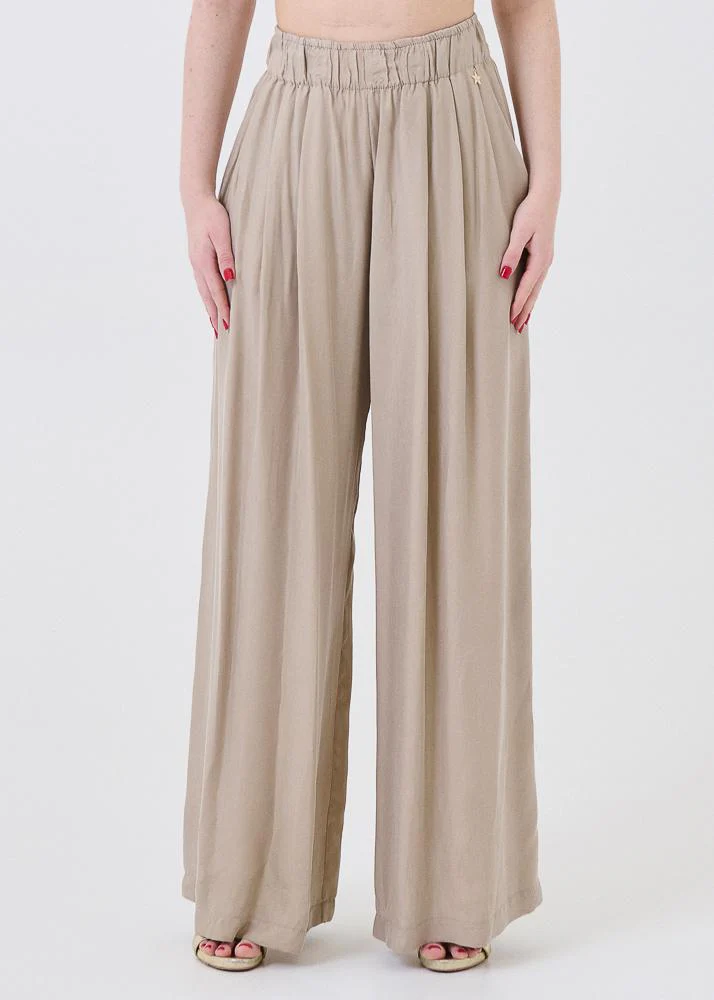 Pantalone fluido Souvenir sabbia con vita arricciata