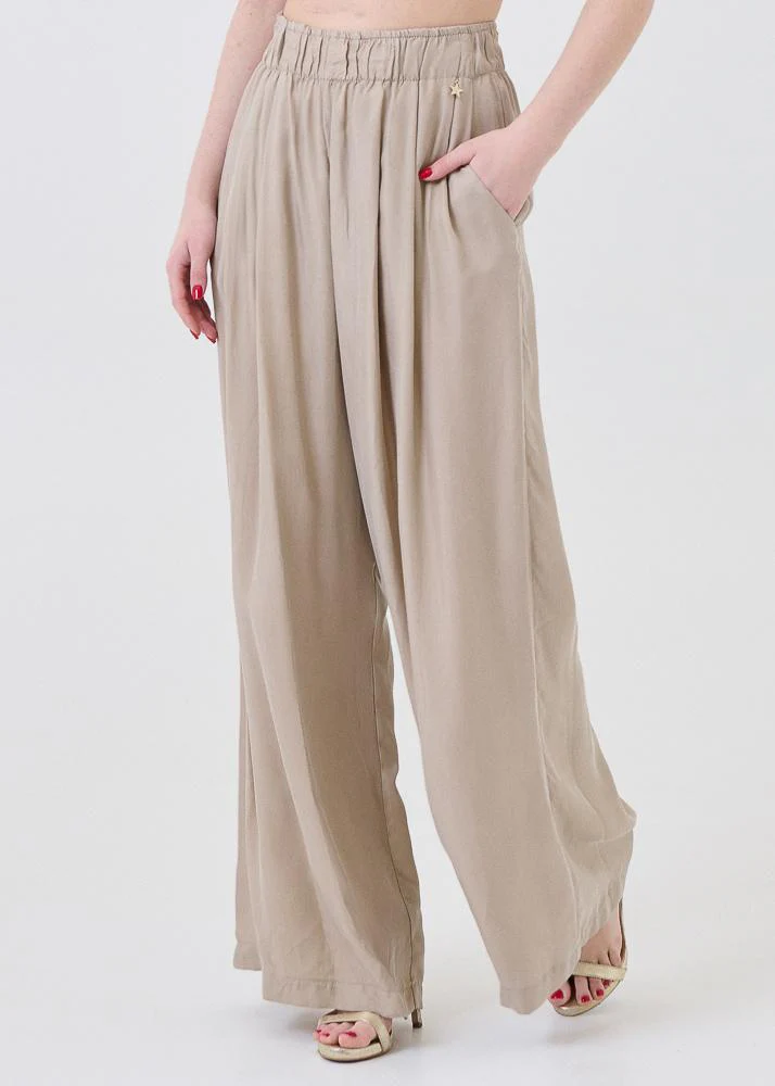 Pantalone fluido Souvenir sabbia con vita arricciata - Image 2