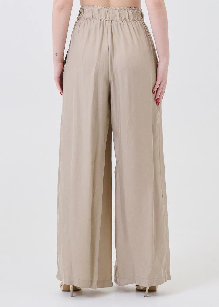 Pantalone fluido Souvenir sabbia con vita arricciata - Image 3