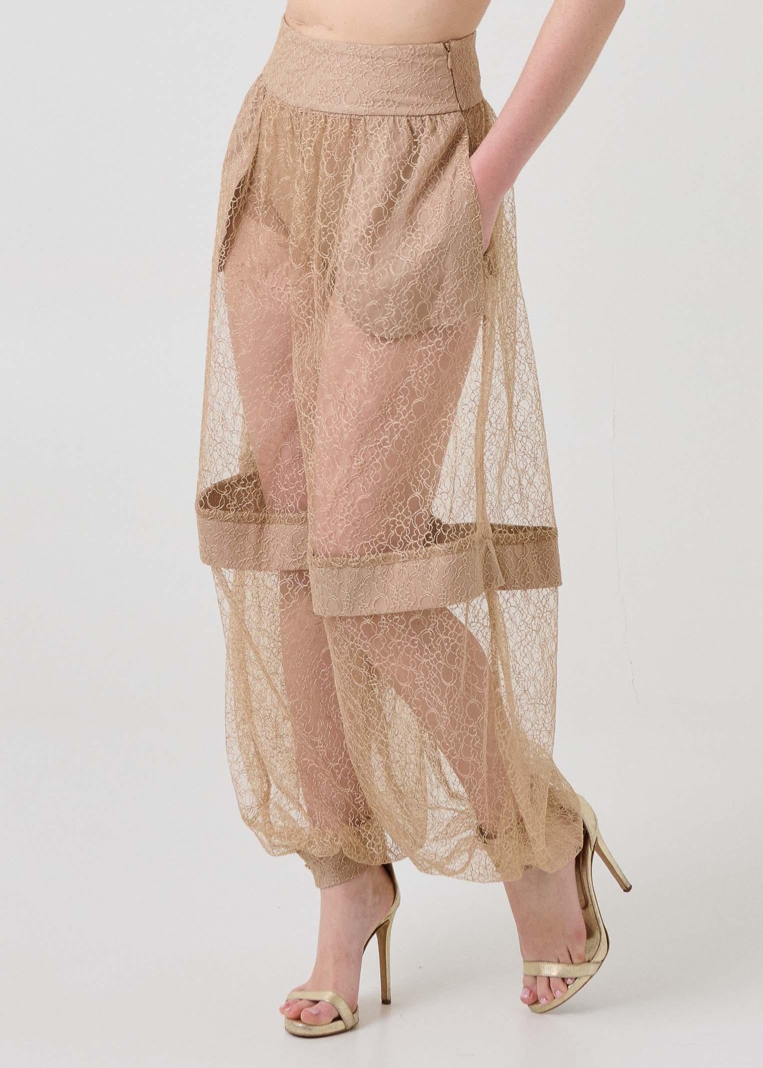 Pantalone "Harem" Bohemian Vì beige trasparente - Image 2