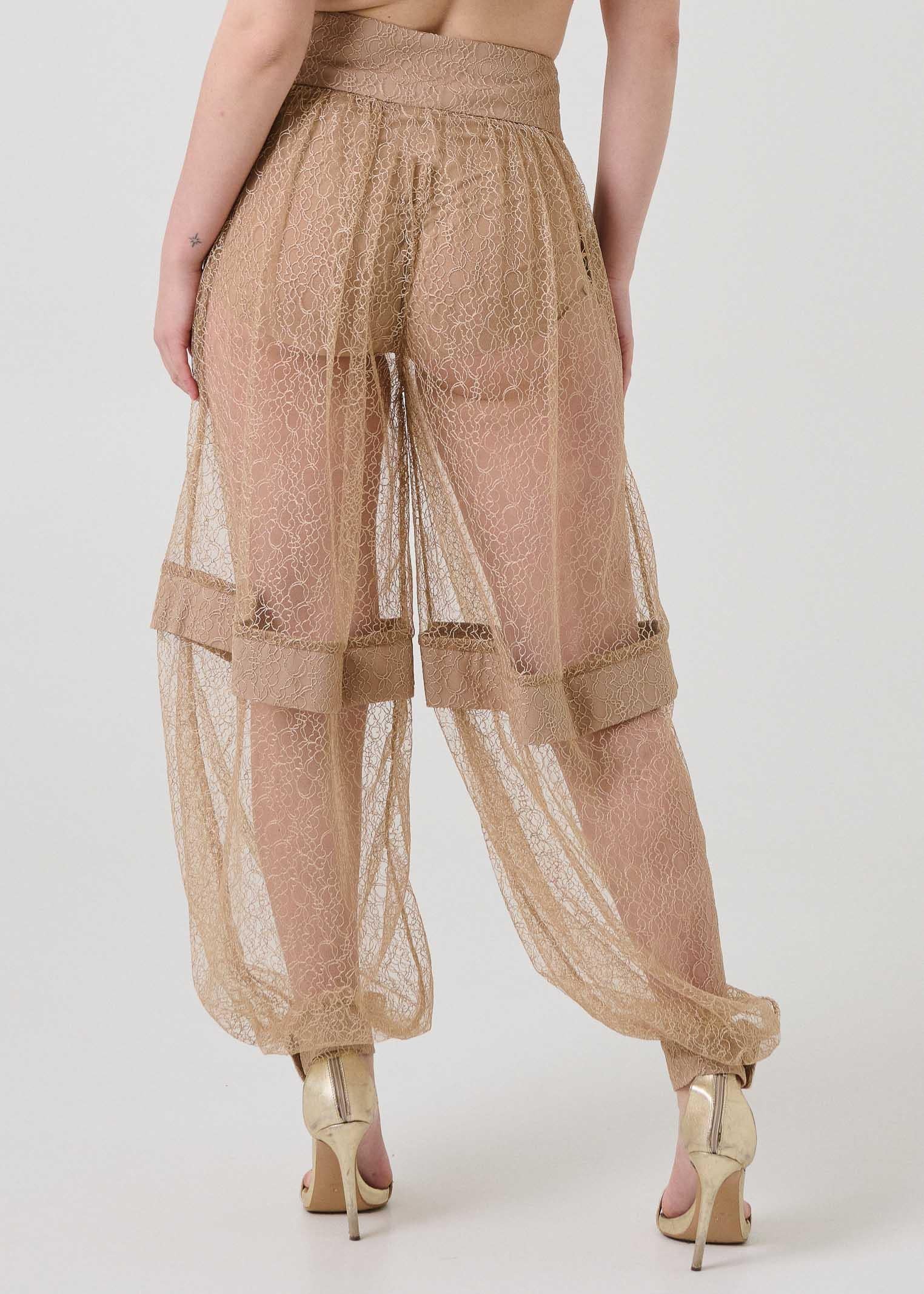 Pantalone "Harem" Bohemian Vì beige trasparente - Image 3