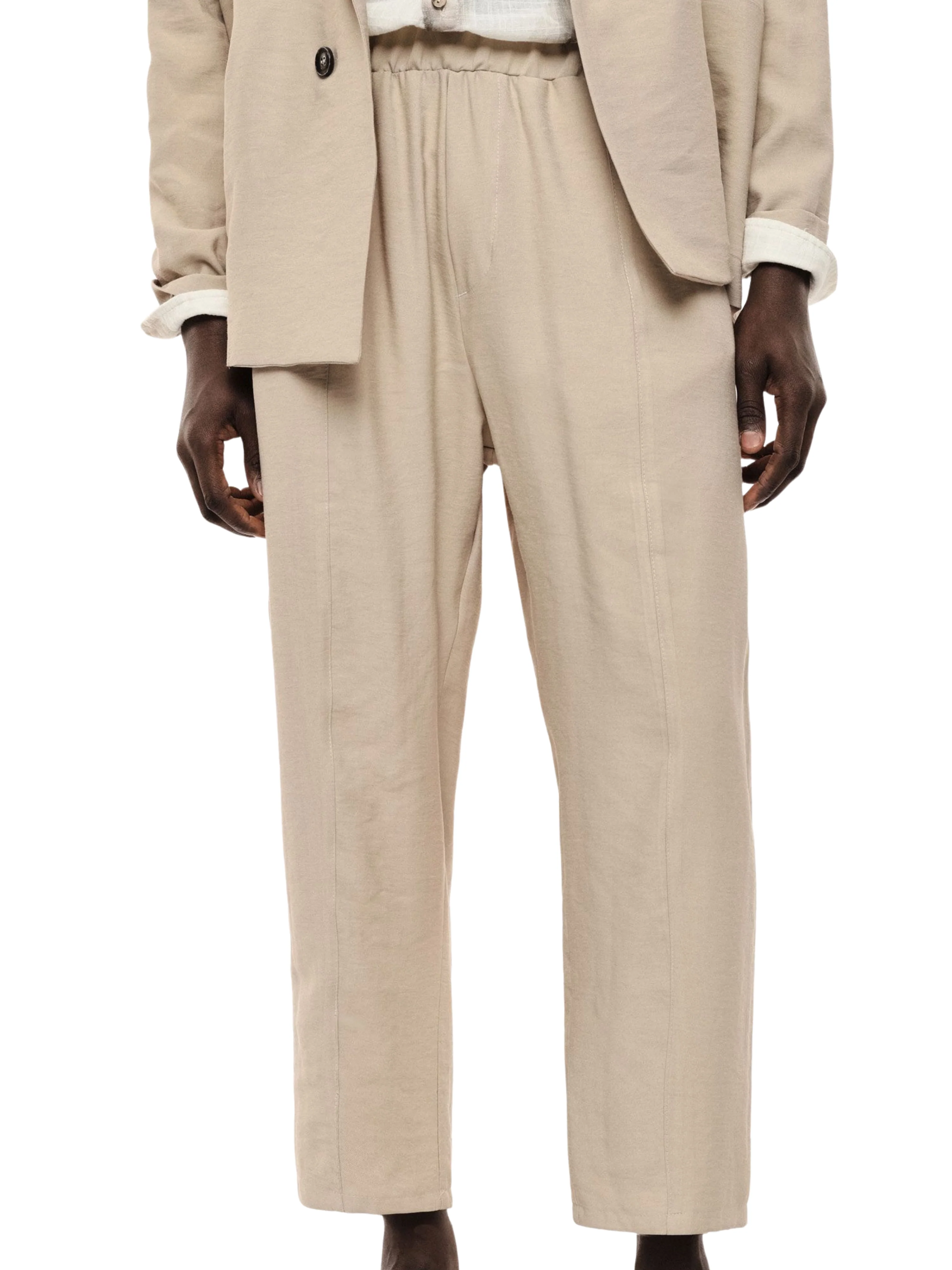 Pantalone Imperial beige con vita elasticizzata e piega - Image 2
