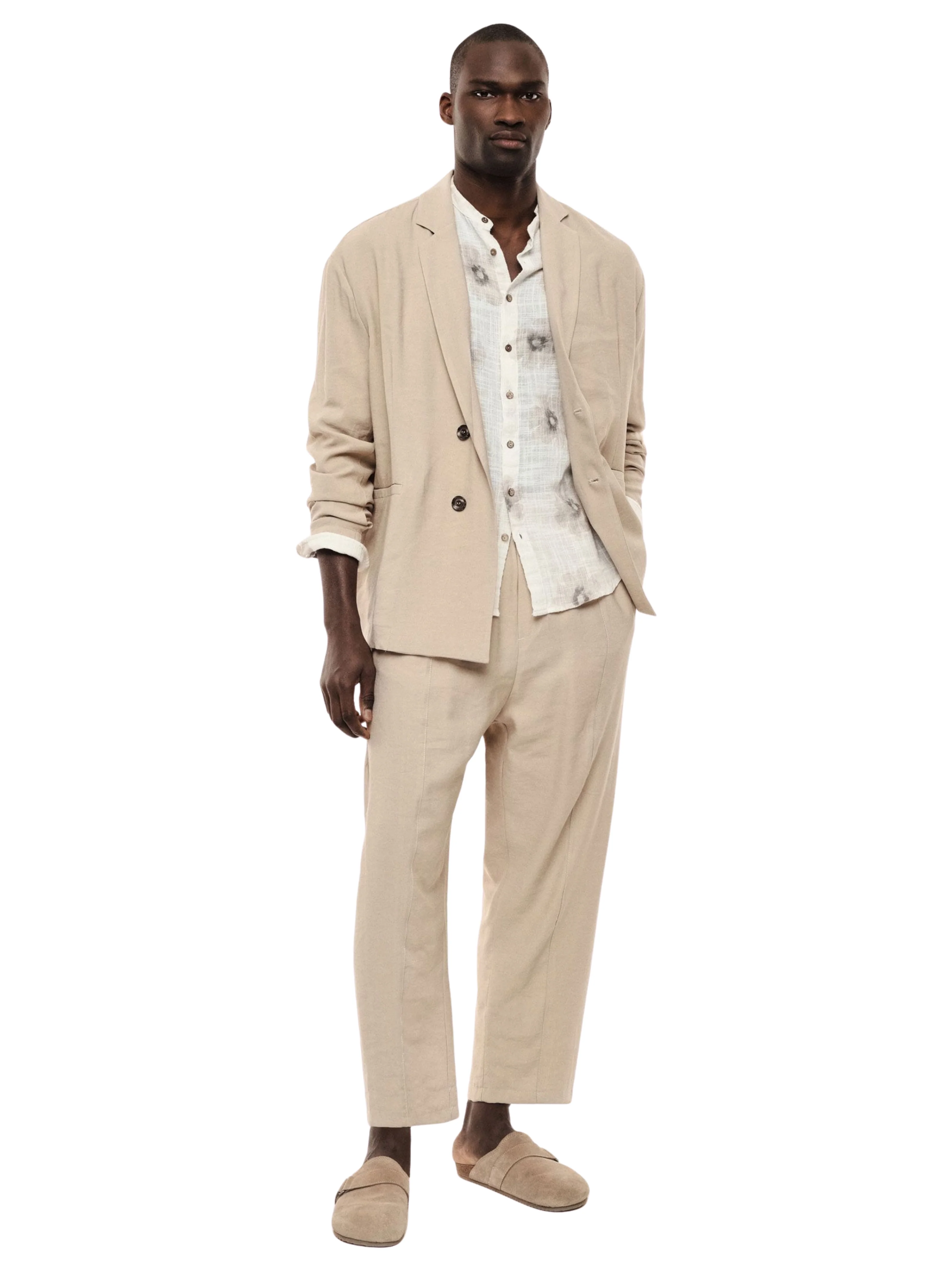 Pantalone Imperial beige con vita elasticizzata e piega - Image 3