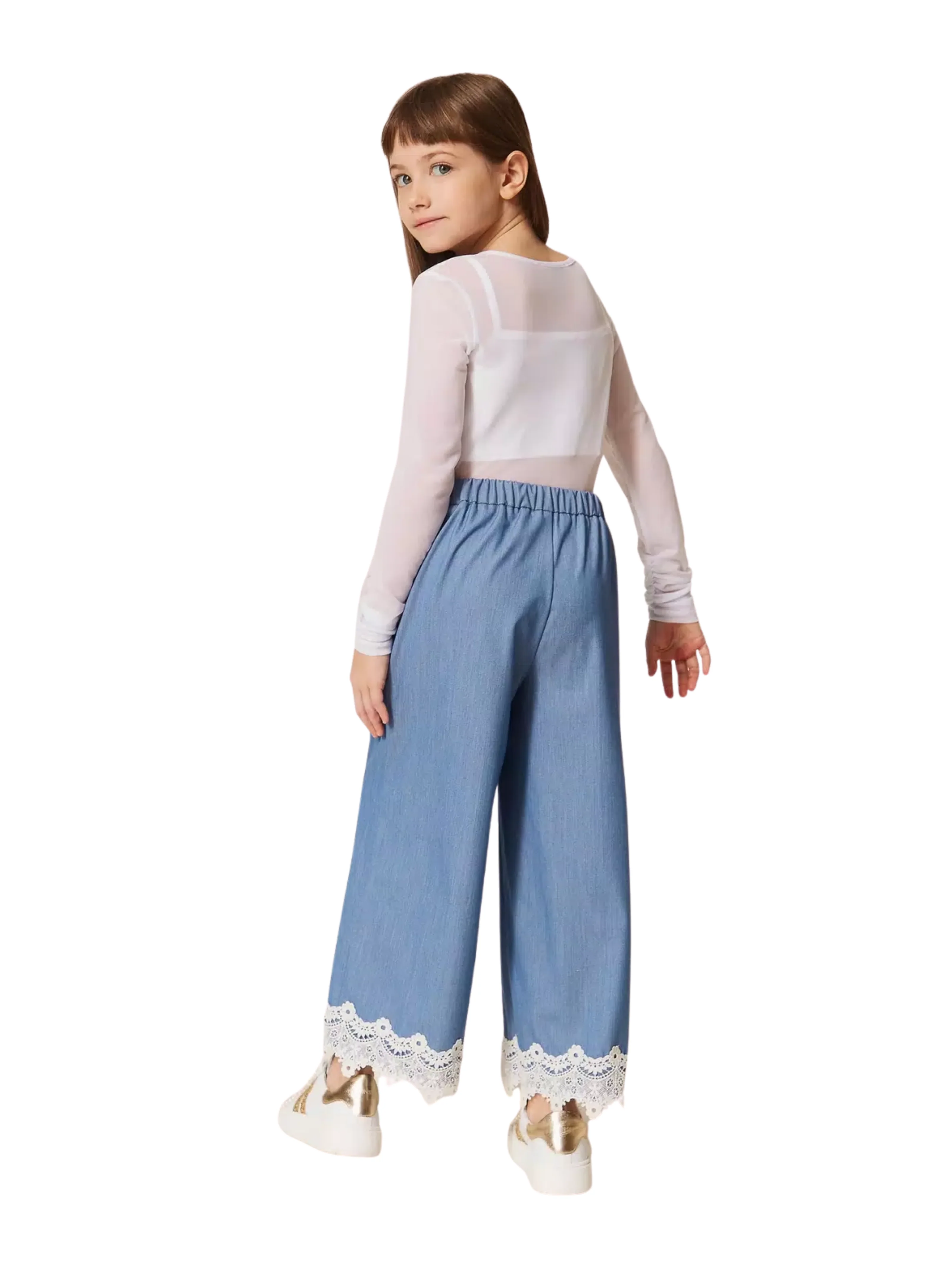 Pantalone in fil-à-fil Twinset azzurro con pizzo - Image 5