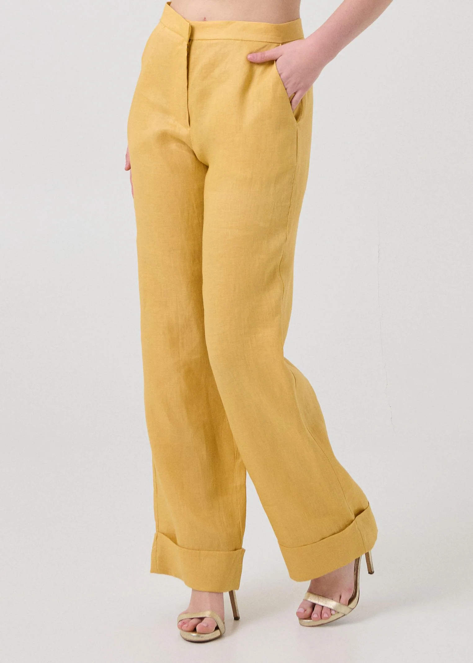 Pantalone in lino Bohemian Vì giallo mostarda - Image 2