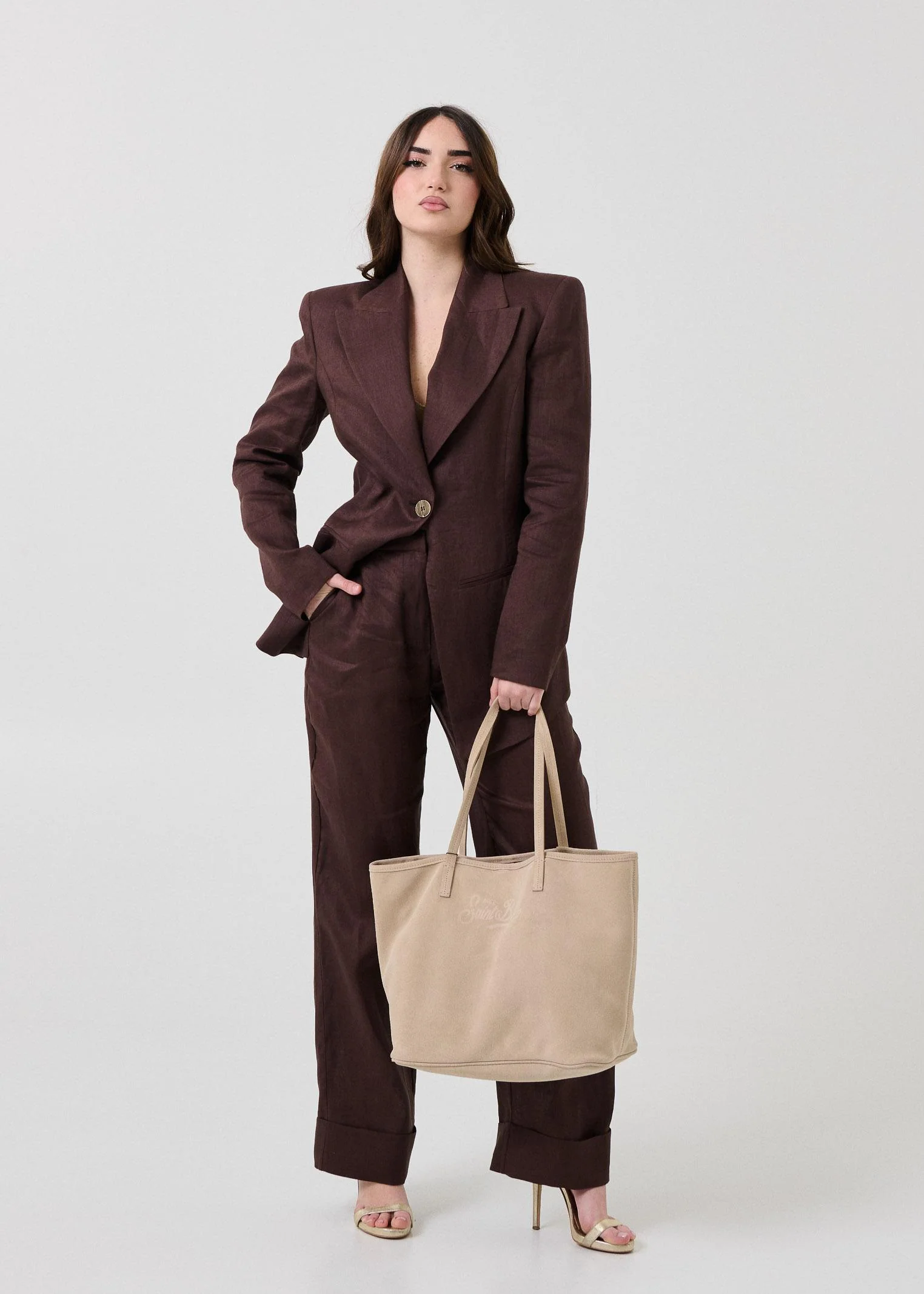 Pantalone in lino Bohemian Vì marrone - Image 4
