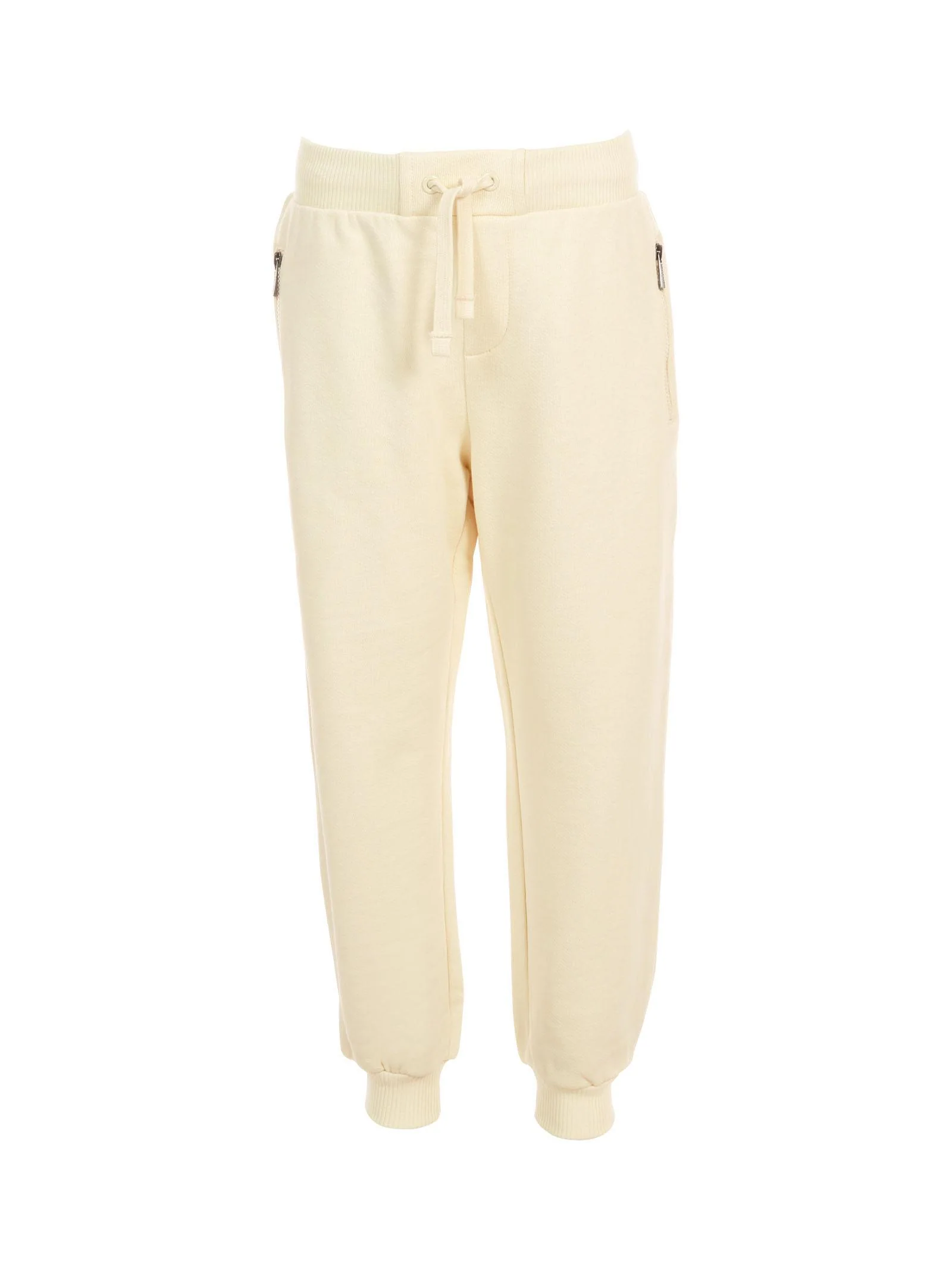 Pantalone in tuta Moschino avorio con tasche a zip e logo effetto pittura