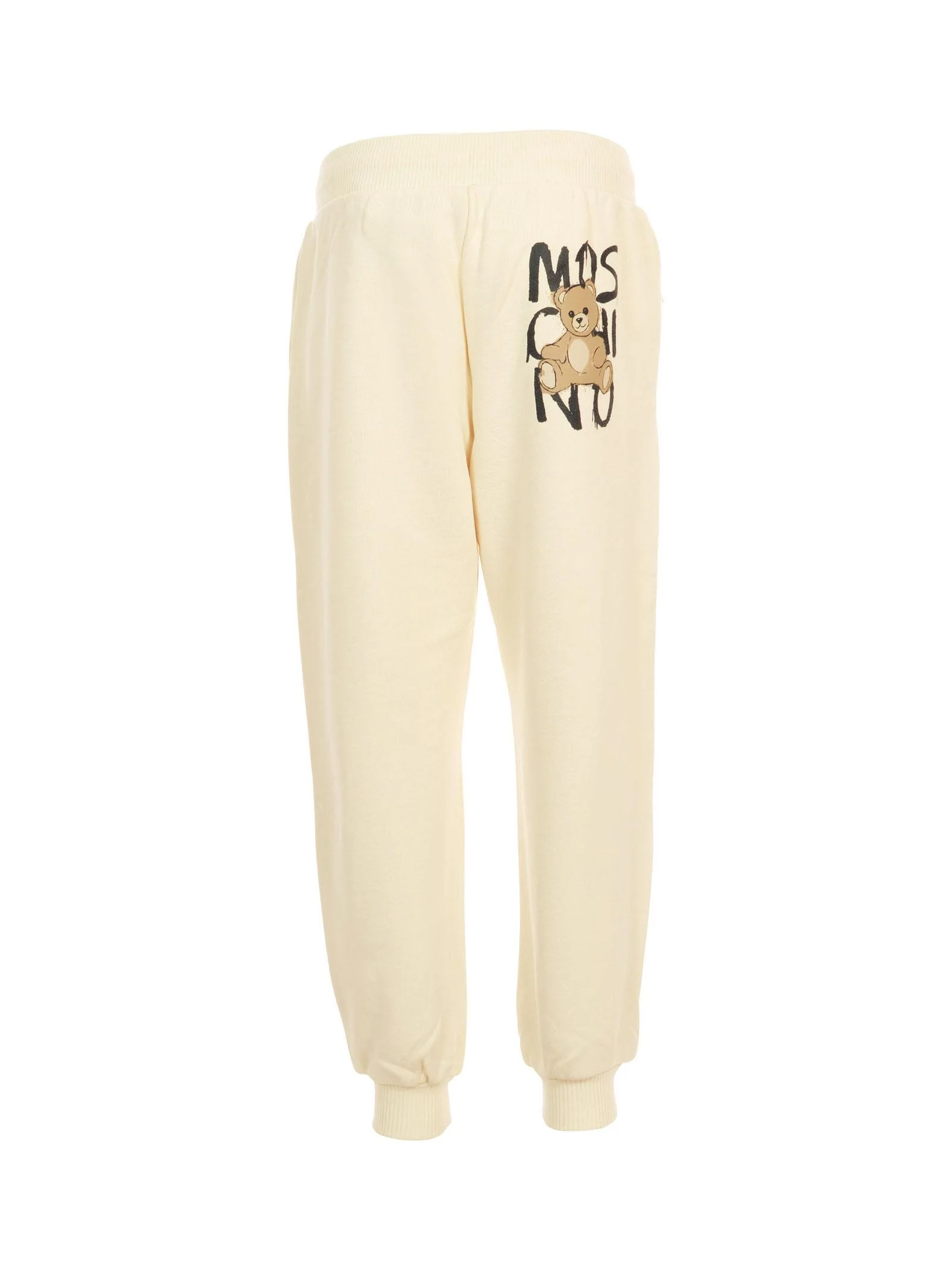 Pantalone in tuta Moschino avorio con tasche a zip e logo effetto pittura - Image 3