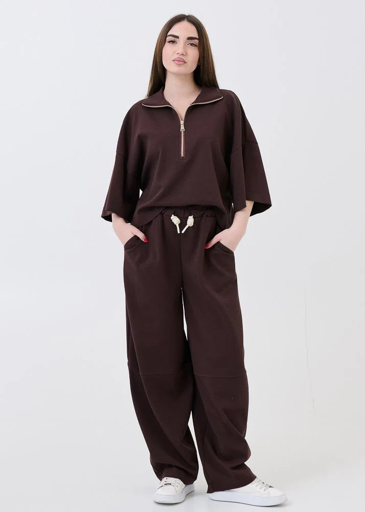 Pantalone in tuta Vicolo marrone con coulisse in corda - Image 4