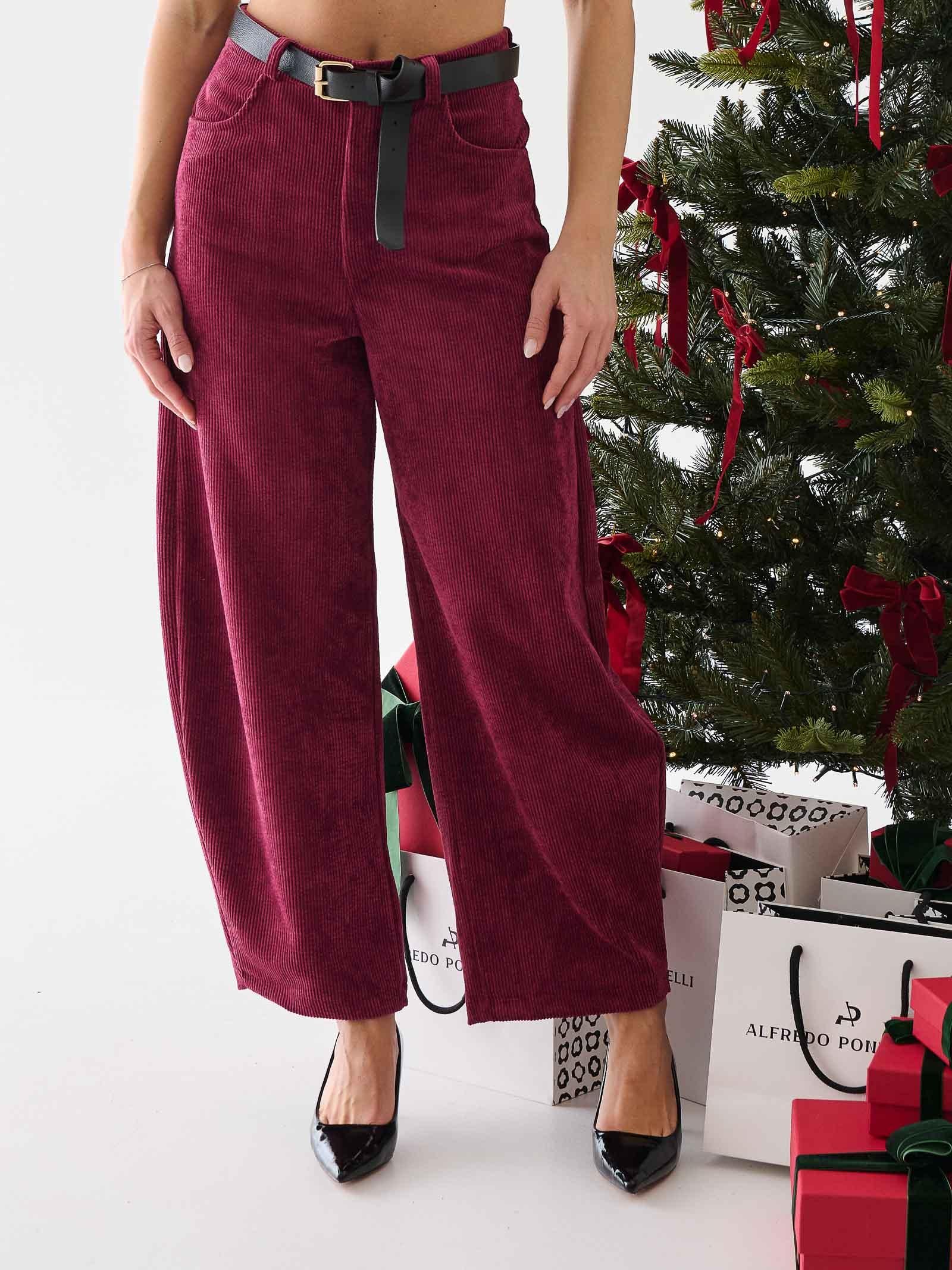 Pantalone in velluto Armoire vino a coste con cintura in coordinato