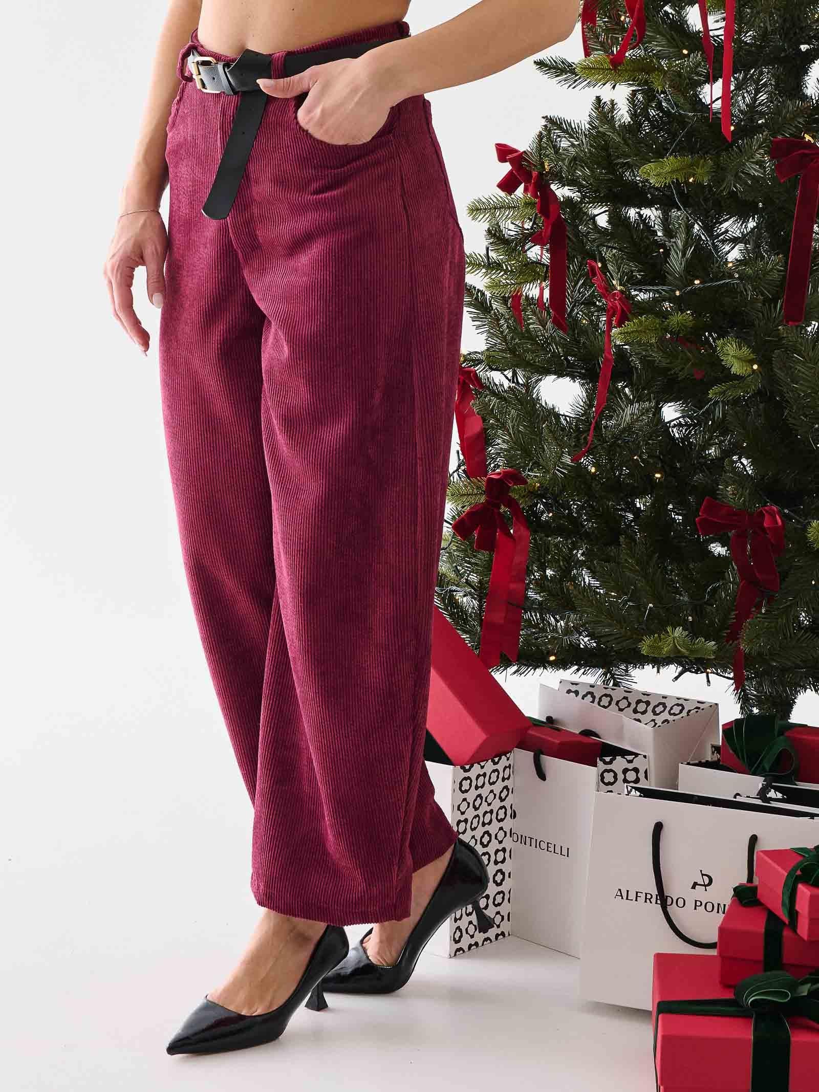 Pantalone in velluto Armoire vino a coste con cintura in coordinato - Image 2