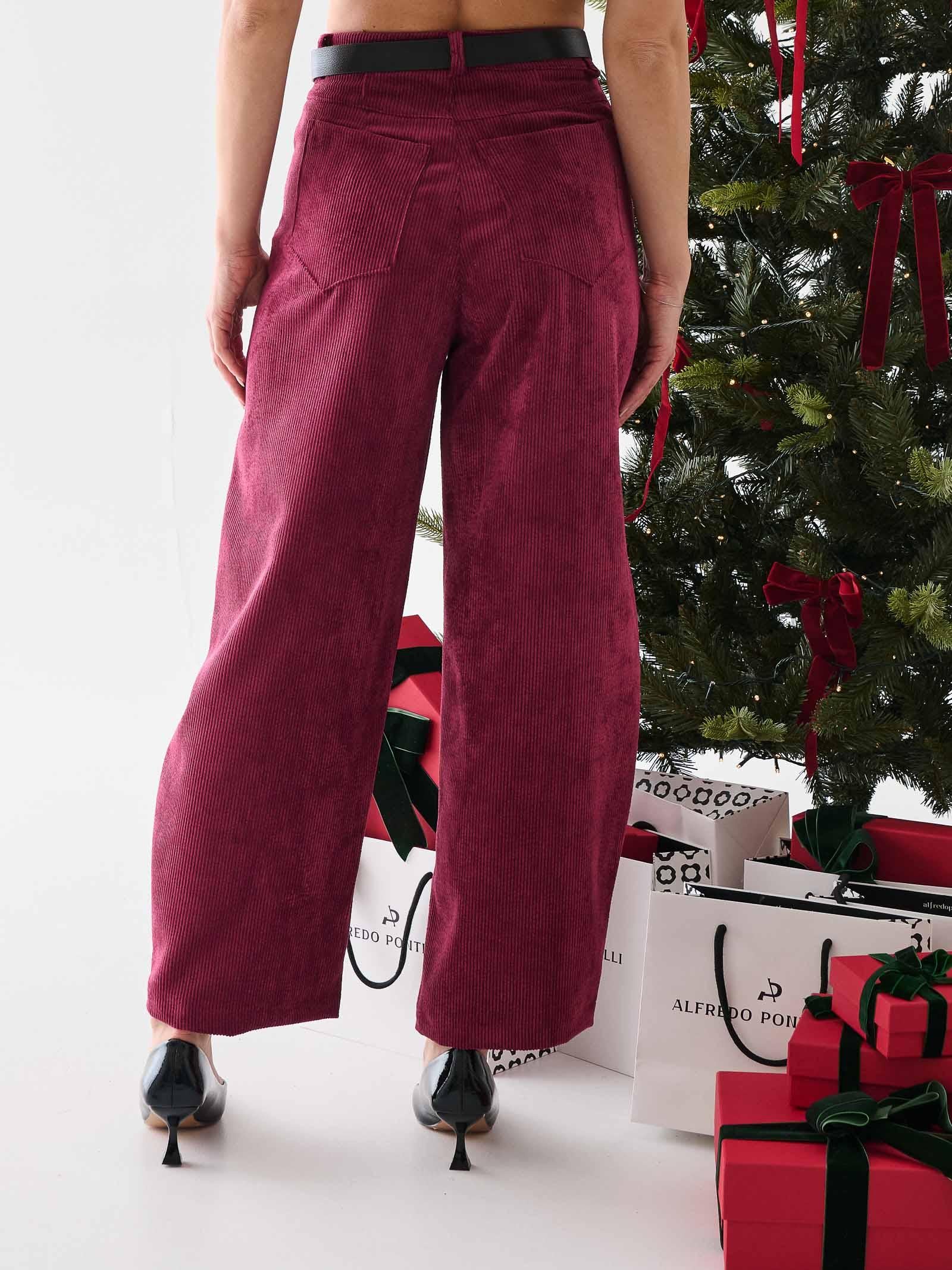 Pantalone in velluto Armoire vino a coste con cintura in coordinato - Image 3