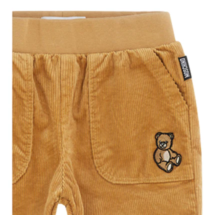 Pantalone in velluto Moschino cammello con patch orsetto - Image 2