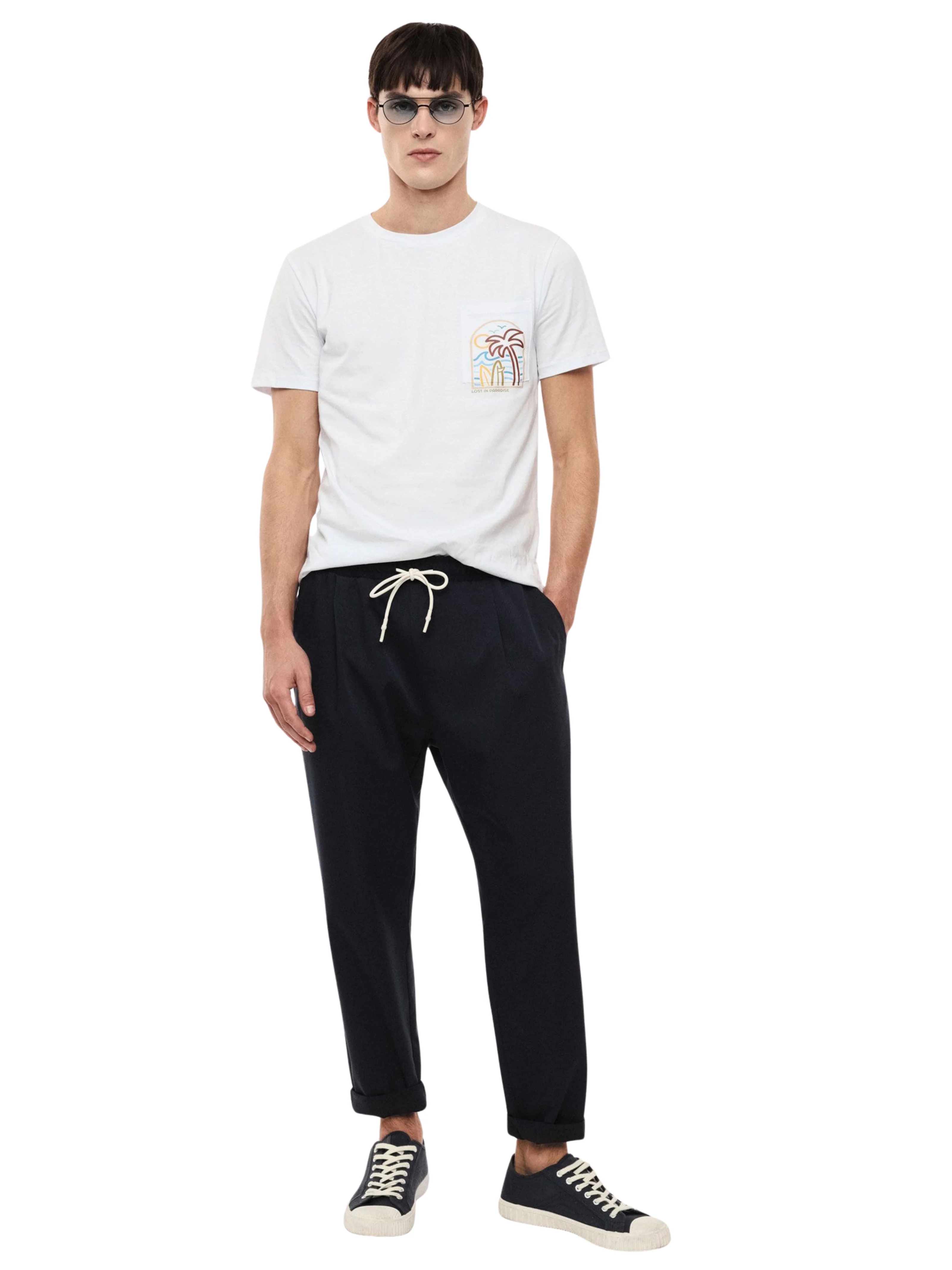 Pantalone jogger Imperial blu navy con coulisse e risvolto - Image 2