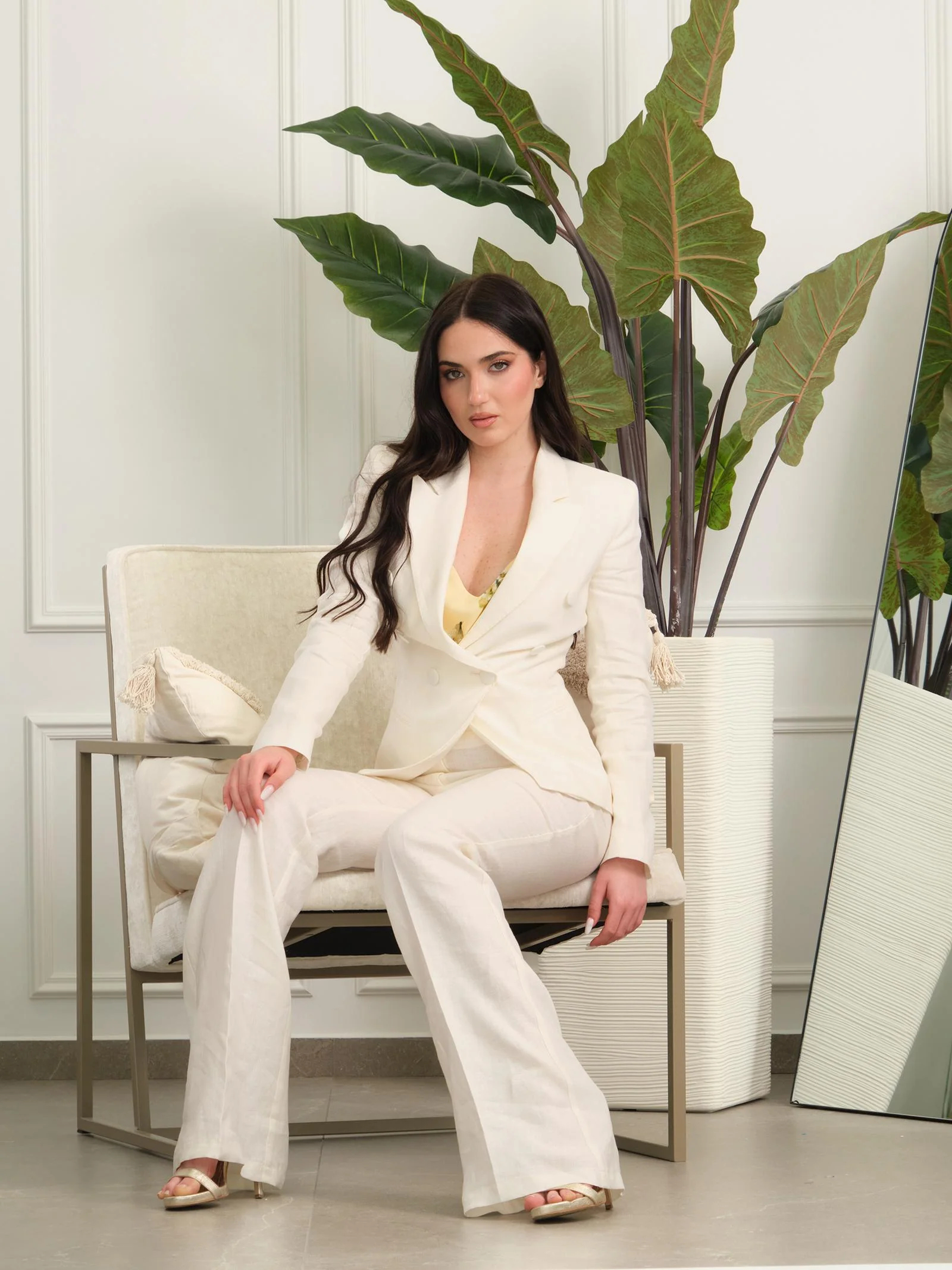 Pantalone "linen flaire" Silence Limited bianco latte - Image 4